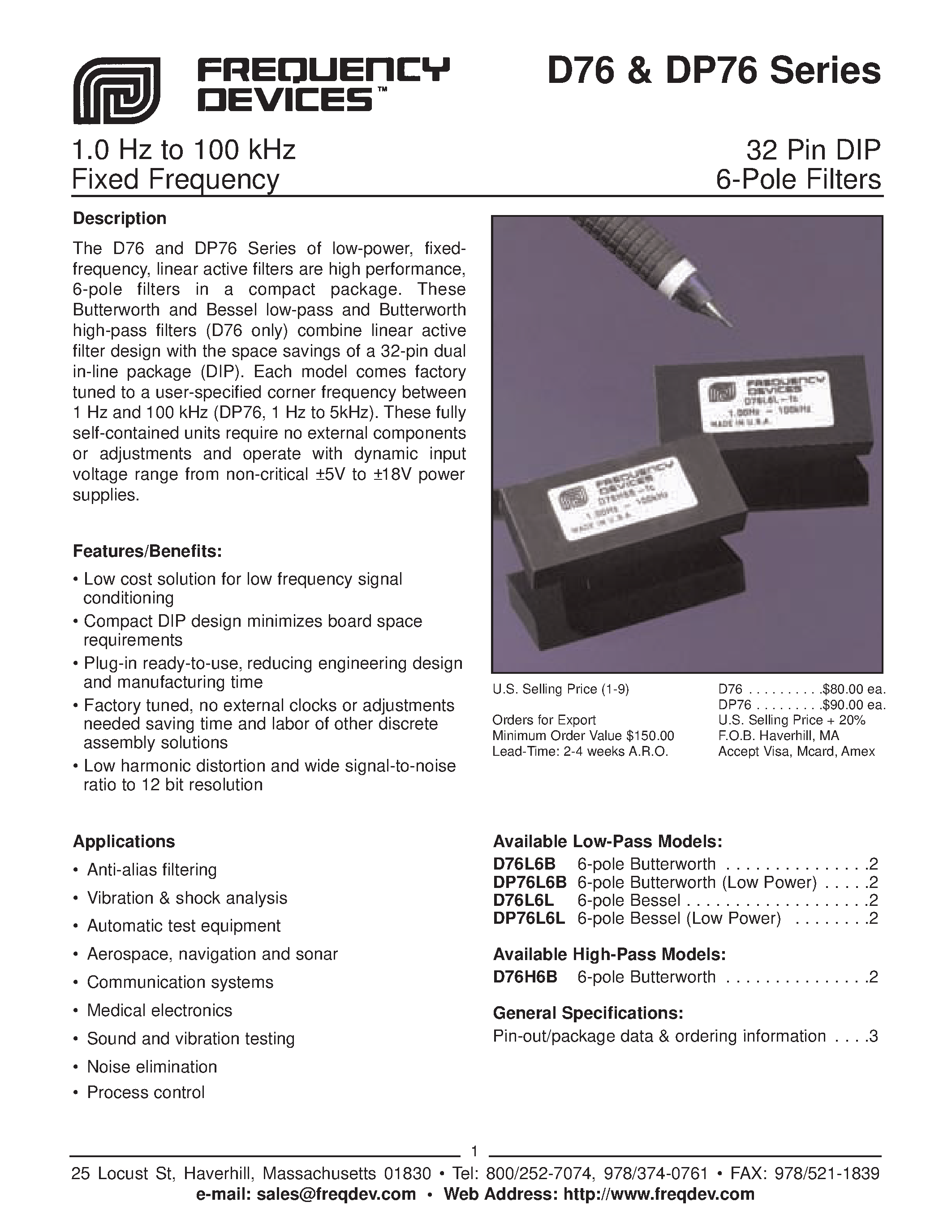 Datasheet D76 - 32 Pin DIP 6 Pole Filters page 1