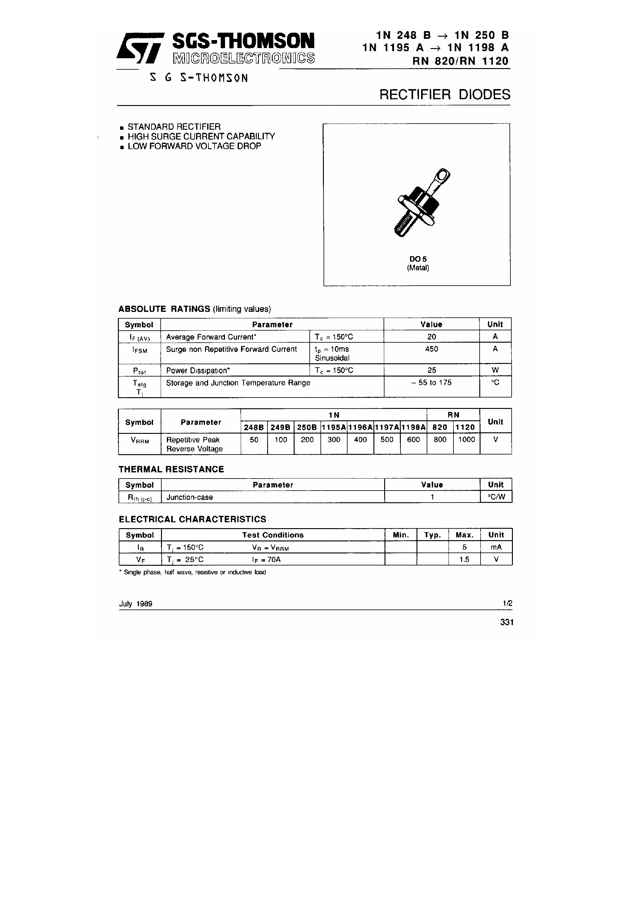 Даташит на микросхему RN1120 страница 1 Даташит RN1120 - Rectifier Diodes страница 1