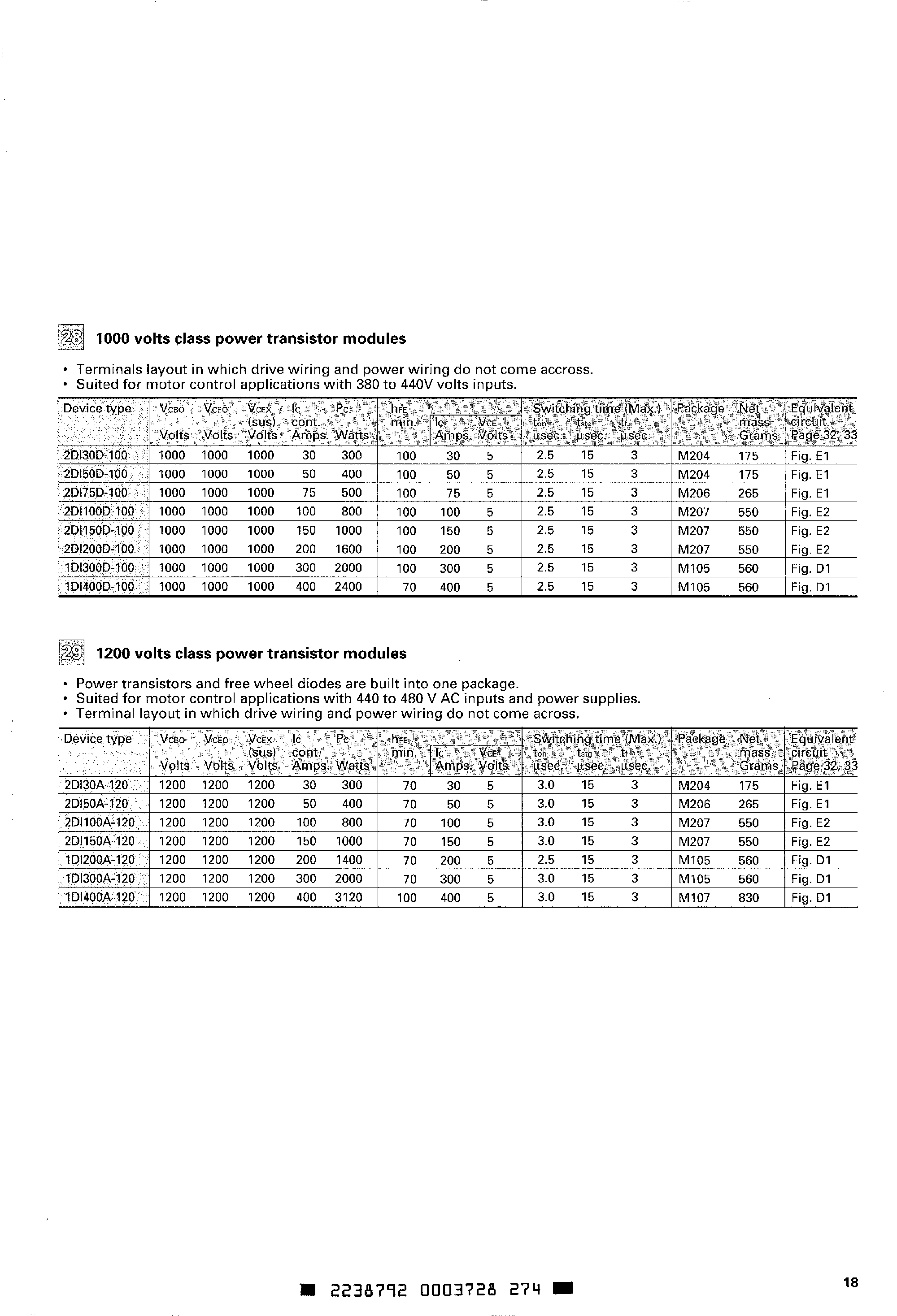 Datasheet 1DI300D100 - Power Transistor Module page 1