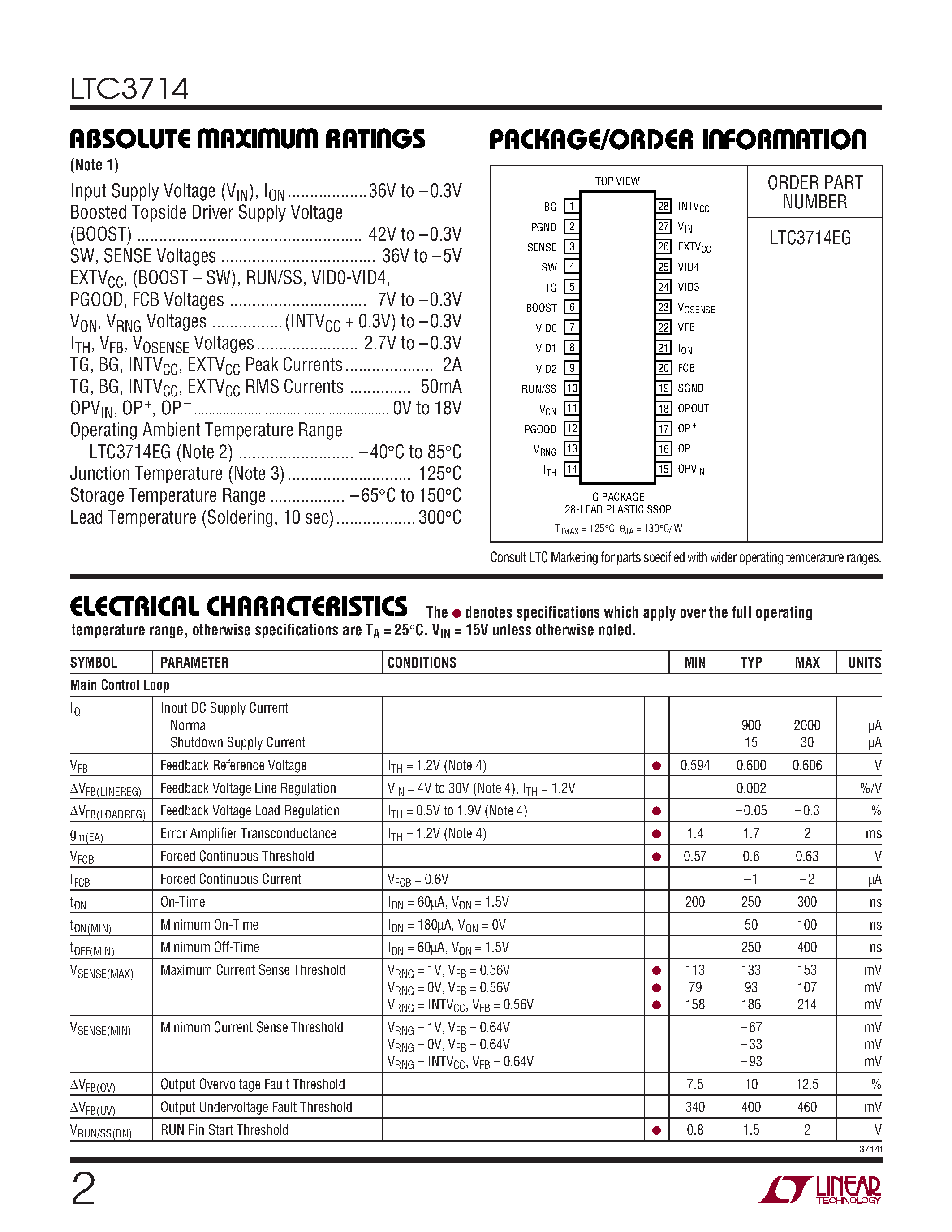 Datasheet LTC3714 - Wide Operating Range / Step-Down Controller with Internal Op Amp page 2