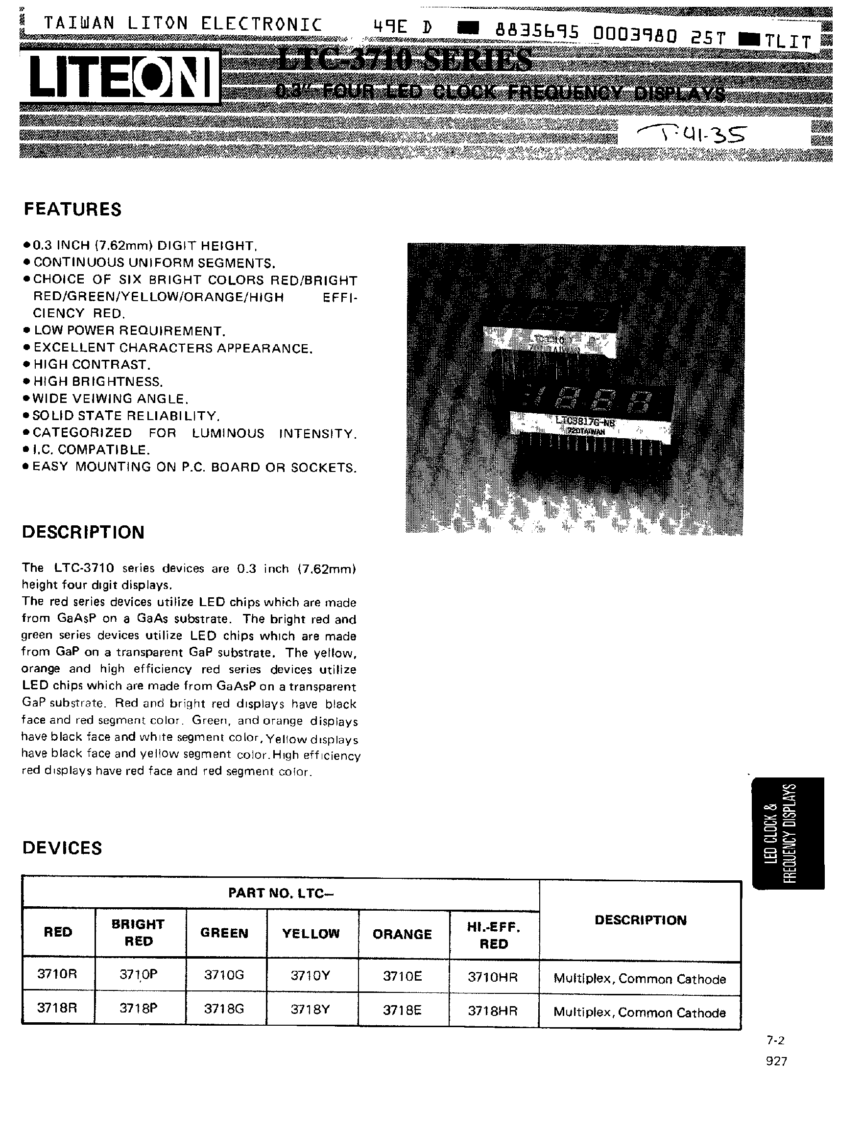 Datasheet LTC3710 - 0.3 Four LED Clock Frequency Displays page 1