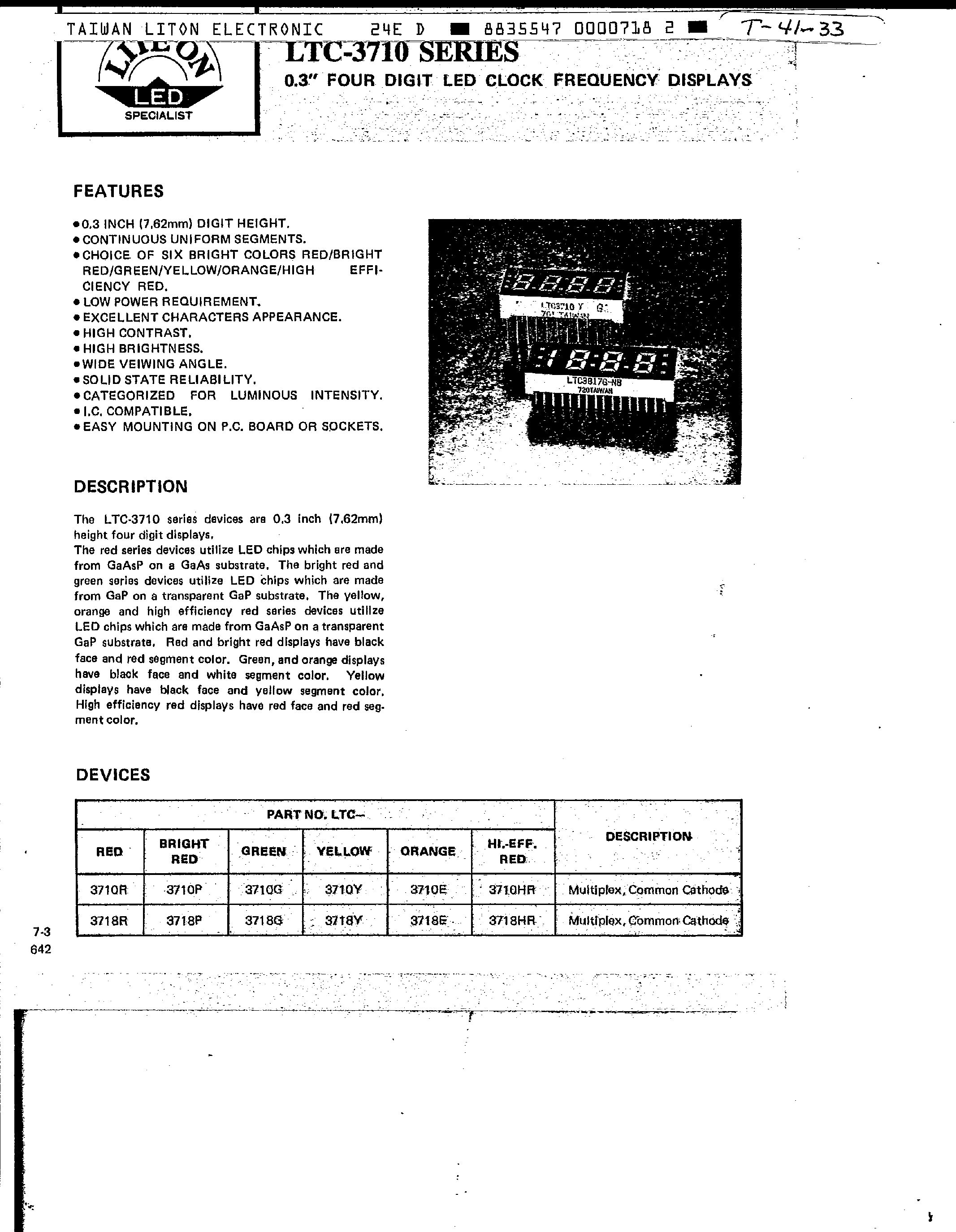 Datasheet LTC3710 - 0.3 Four LED Clock Frequency Displays page 1