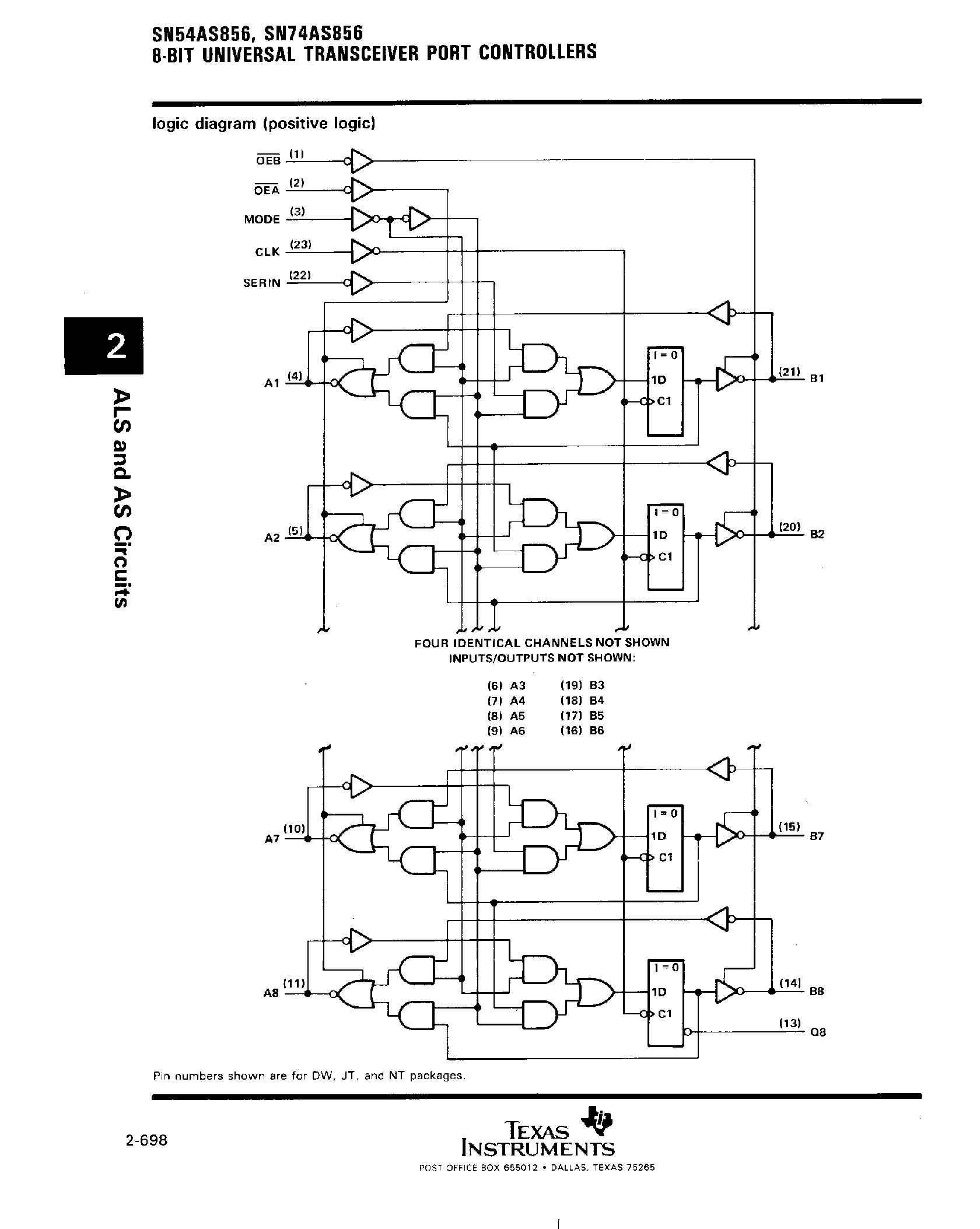 Даташит SN54AS856 - 8 Bit Universal Transceiver Port Controllers страница 2