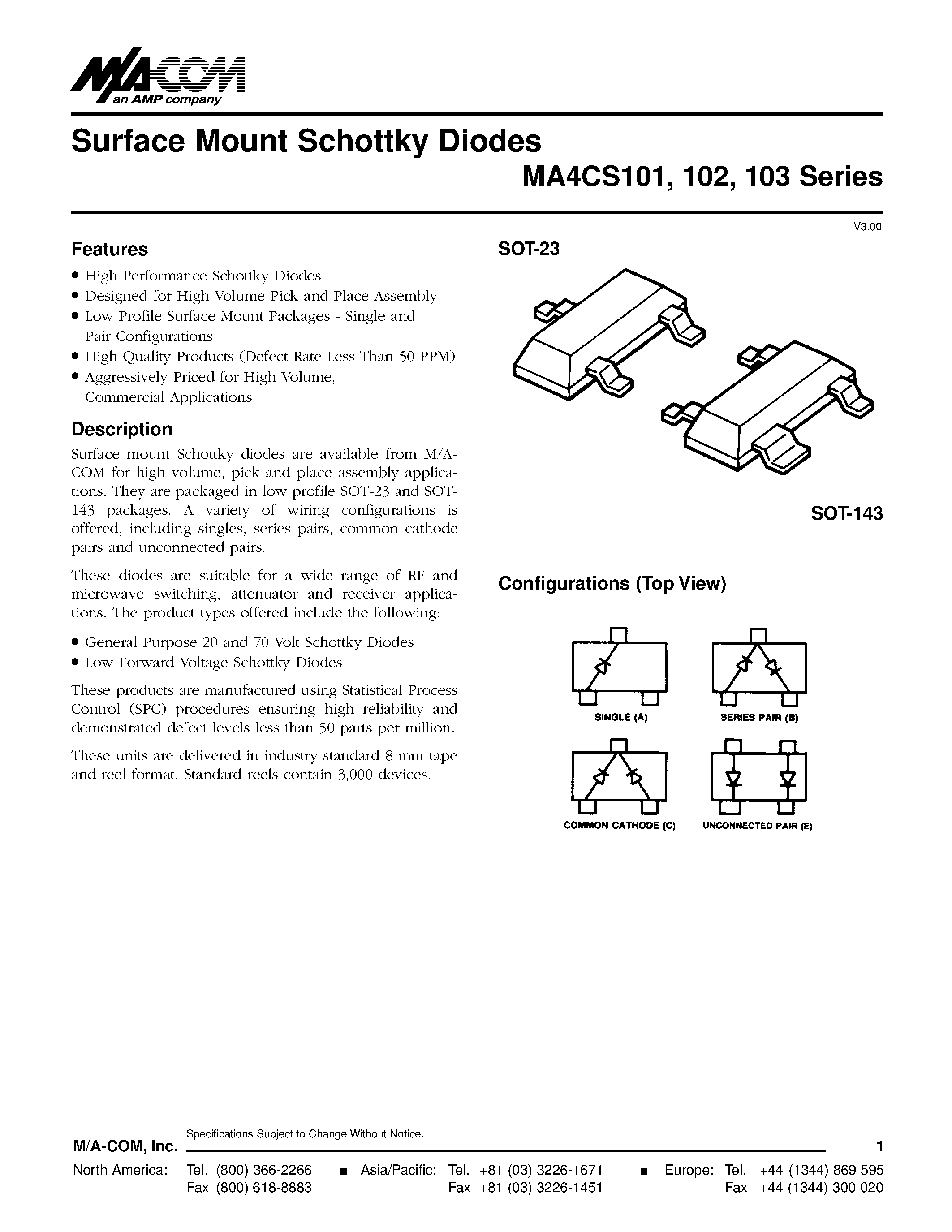 Даташит MA4CS10x - Surface Mount Schotty Diodes страница 1