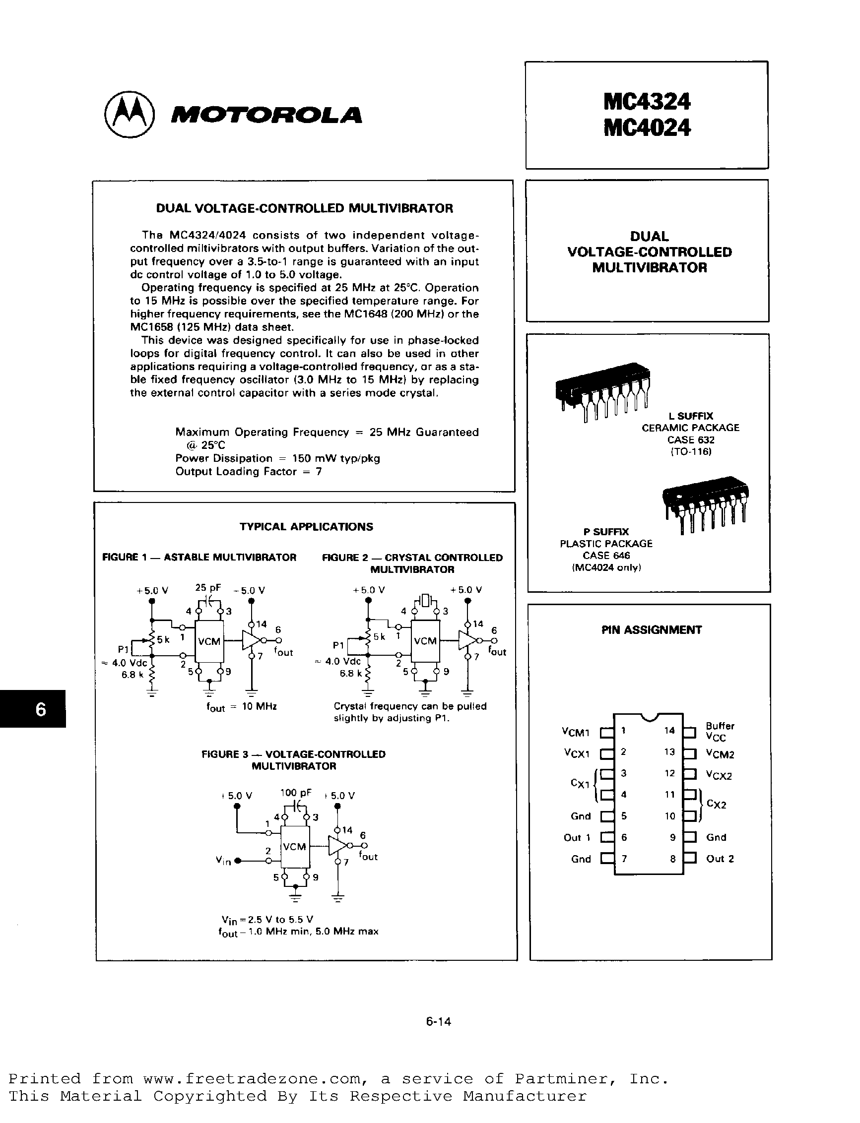 Даташит на микросхему MC4024 страница 1 Даташит MC4024 - DUAL VOLTAGE-CONTROLLED MULTIVIBRATOR страница 1
