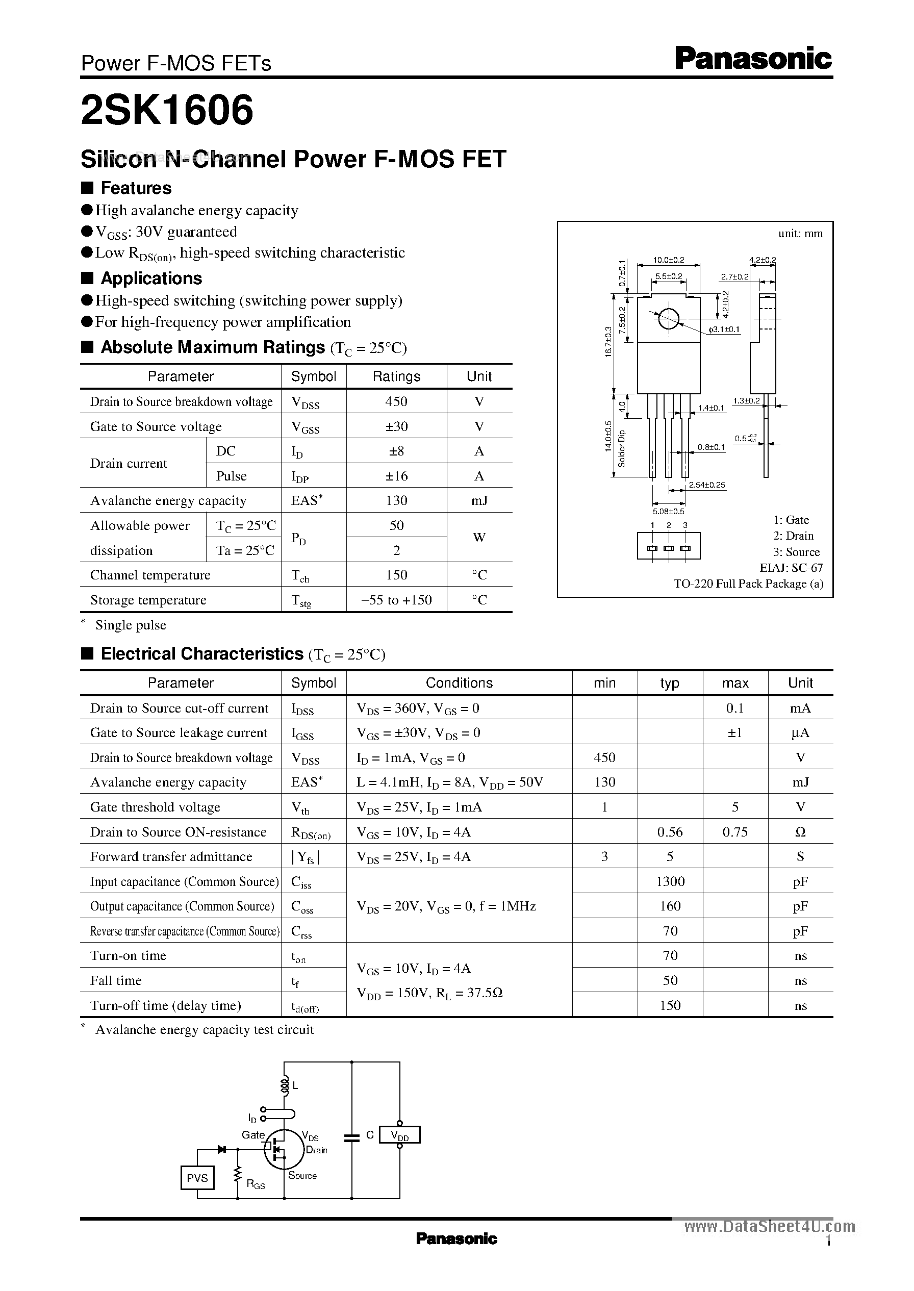 Даташит 2SK1606 - Field Effect Transistors страница 1