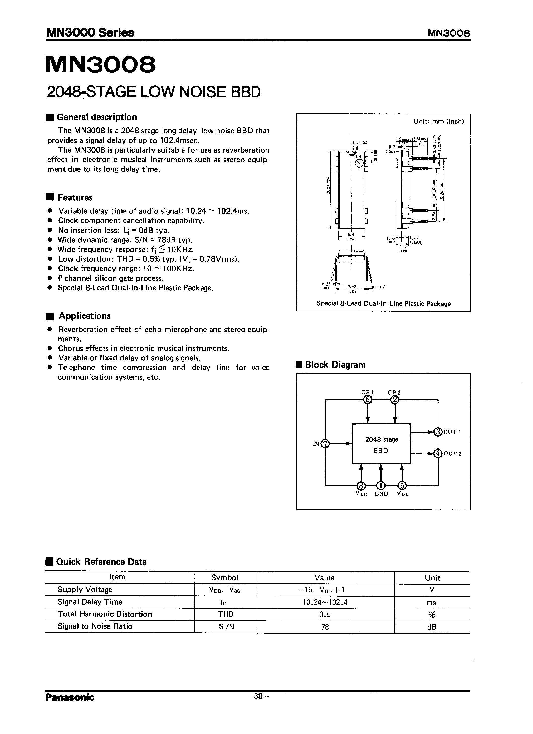 Datasheet MN3008 - 2048-Stage Low Noise BBD page 1