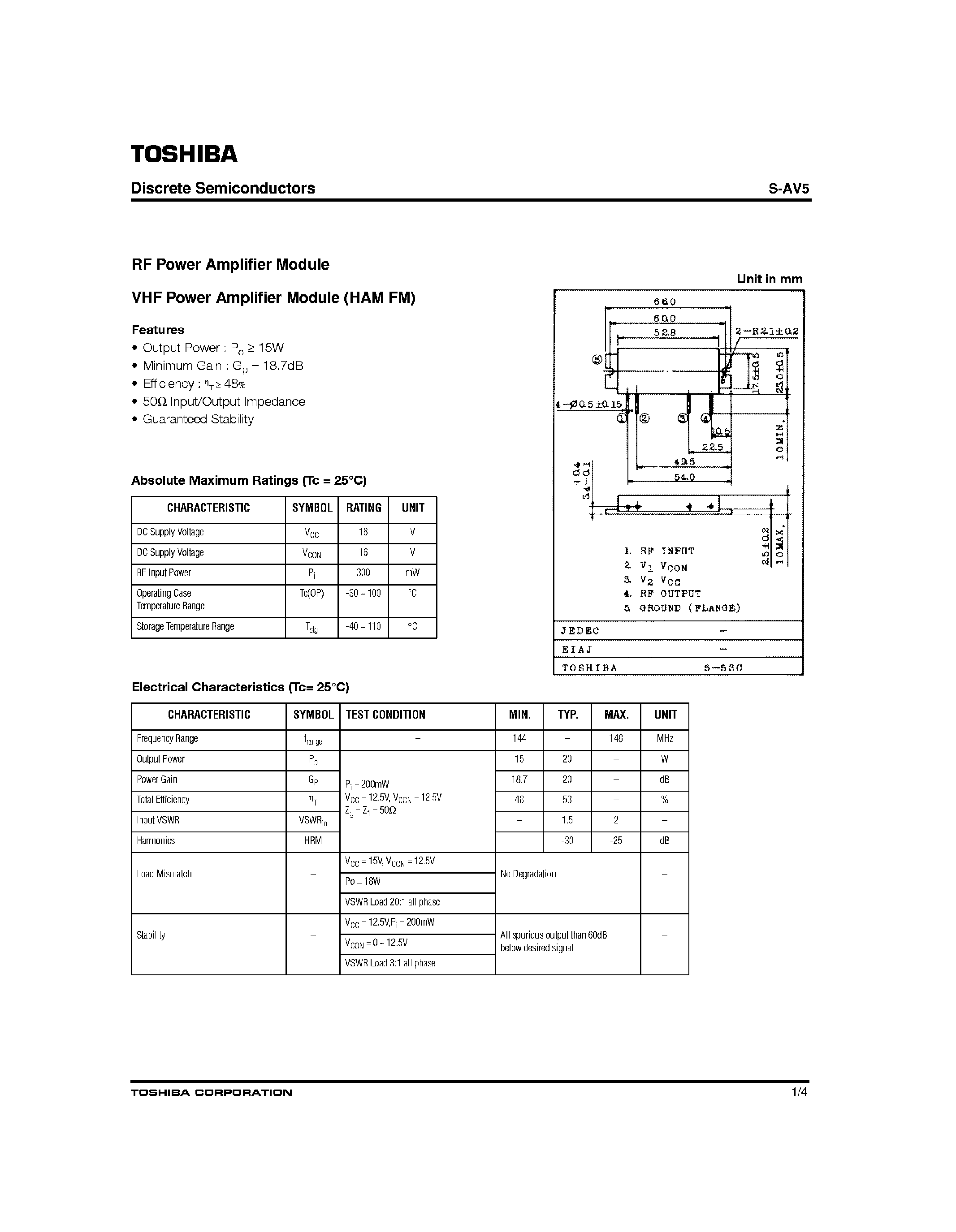 Datasheet S-AV5 - RF Power Amplifier Module page 1