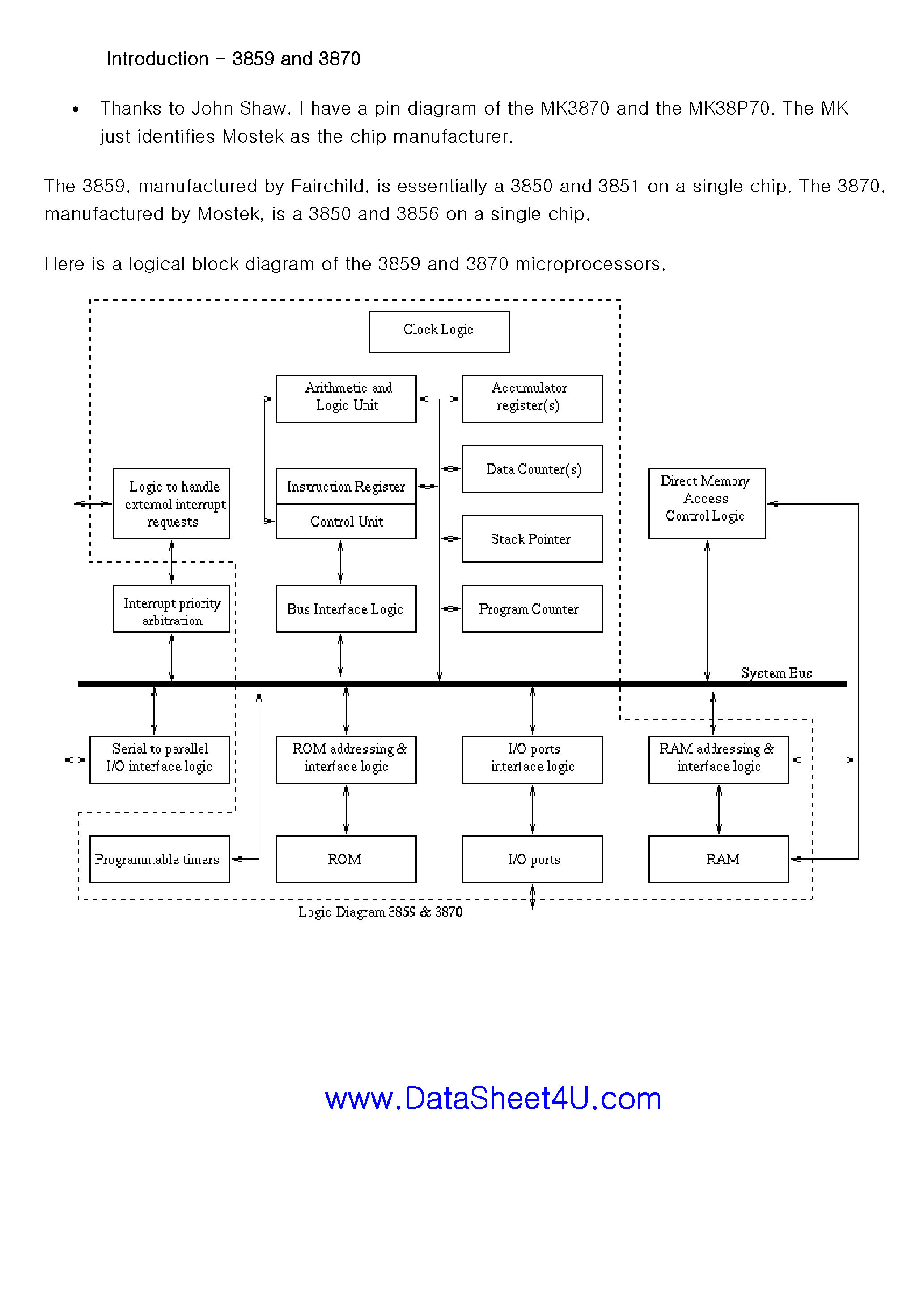 Datasheet MK3870 page 1 Datasheet MK3870 - Micro Processor page 1