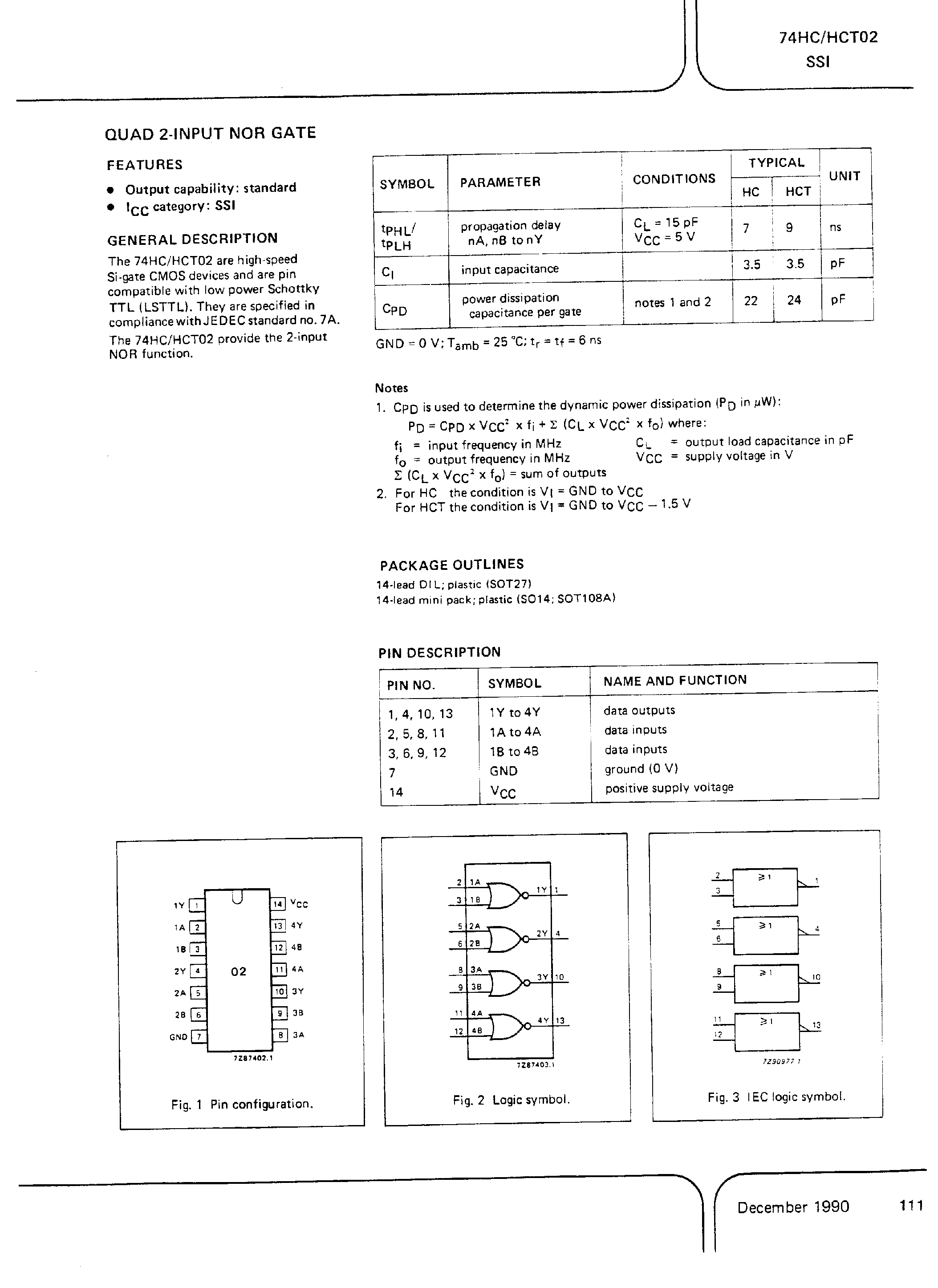 Datasheet PC74HCT02 - Quad 2 Input NOR Gate page 1