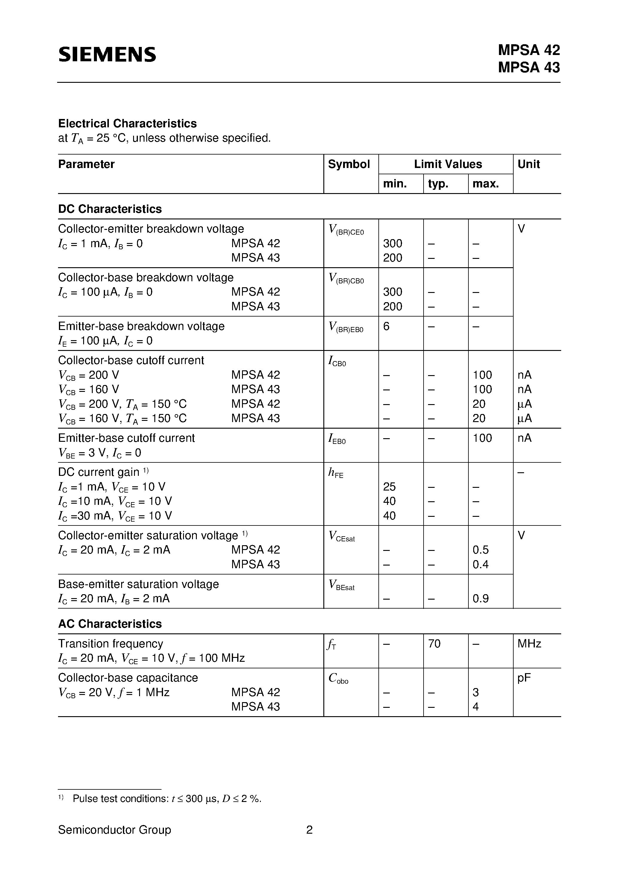 Datasheet MPSA42 page 2 Datasheet MPSA42 - (MPSA43) NPN Silicon High-Voltage Transistors page 2