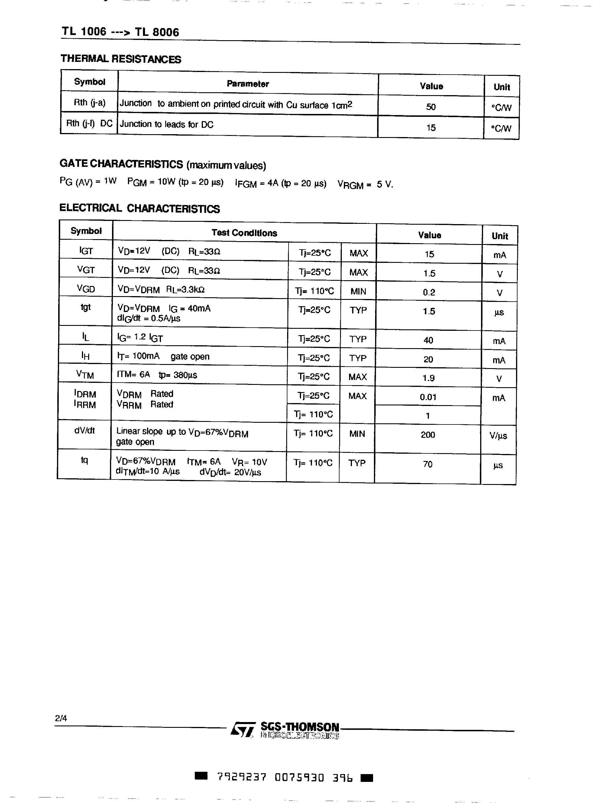 Datasheet TL6006 - SCR Silicon Transistor page 2