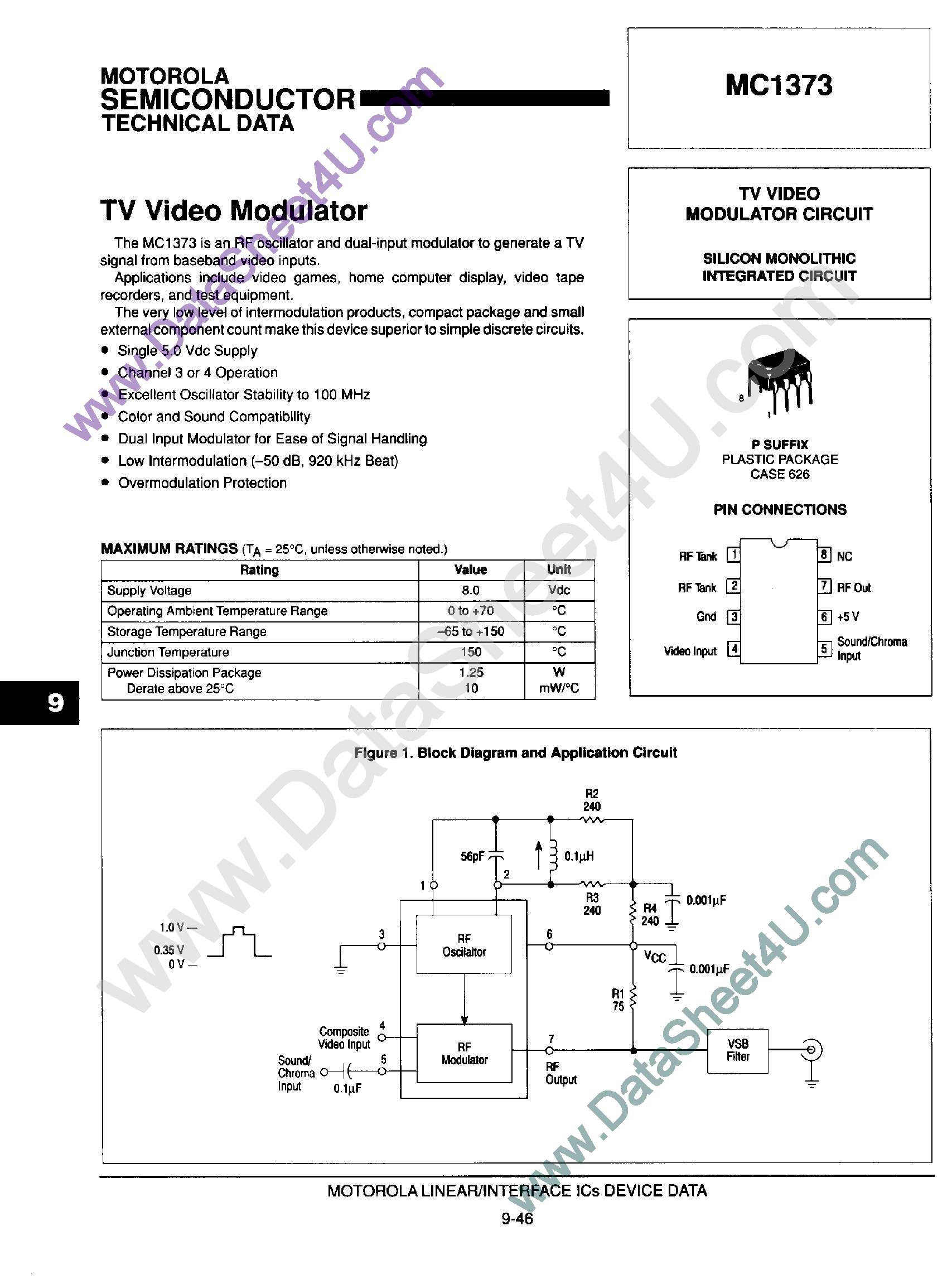 Даташит MC1373 - TV Video Modulator Circuit страница 1