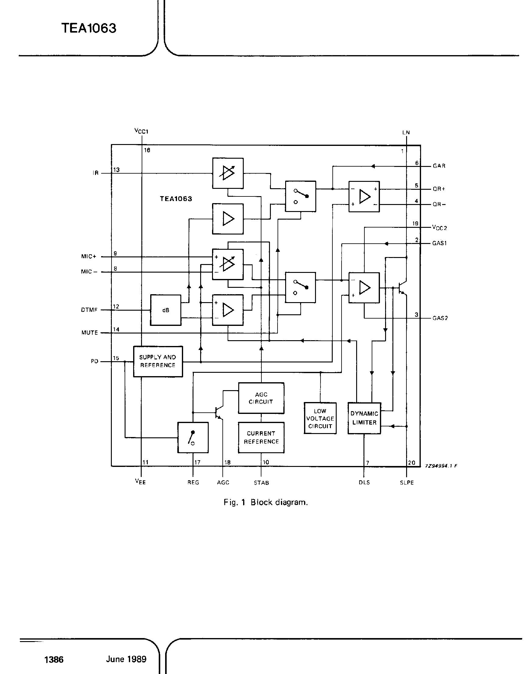 Datasheet TEA1063 - Low Voltage Versatile Telephone Transmission Circuit page 2