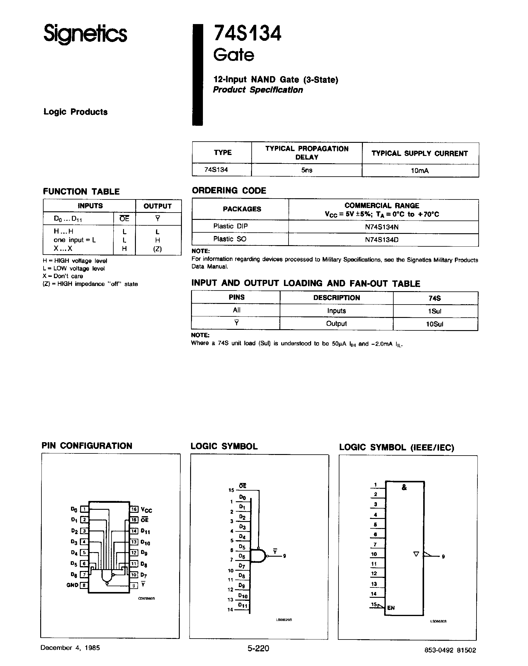 Datasheet 74S134 - 12-INPUT POSITIVE-NAND GATES WITH 3-STATE OUTPUTS page 1