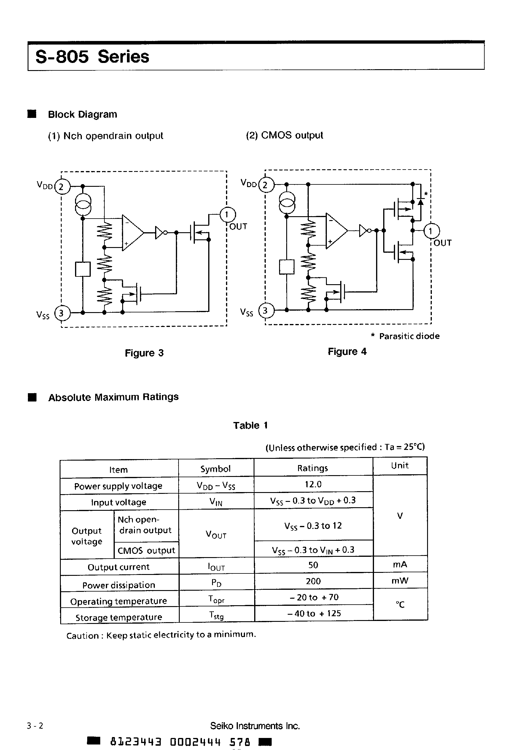 Datasheet S8054 - (S-805 Series) Voltage Detector page 2