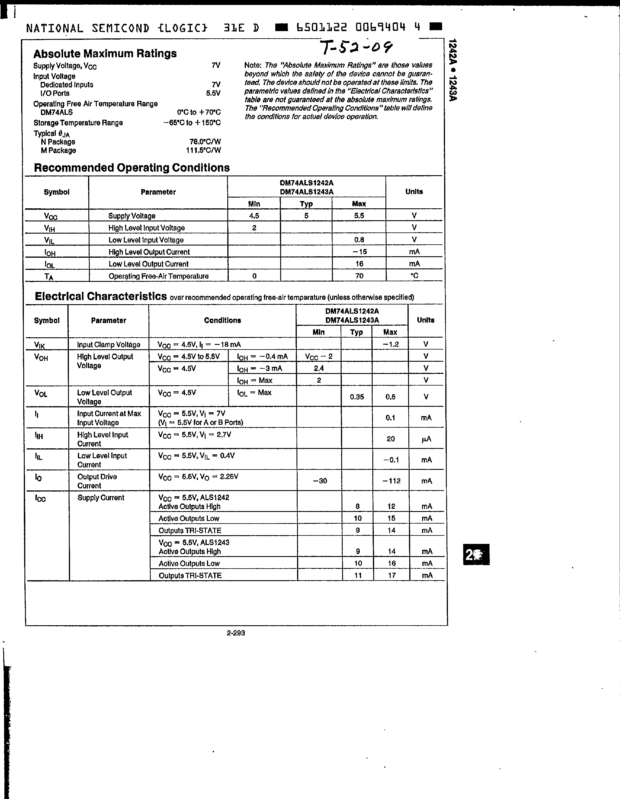 Datasheet DM74ALS1242A page 2 Datasheet DM74ALS1242A - Quad Bidirectional Bus Driver page 2