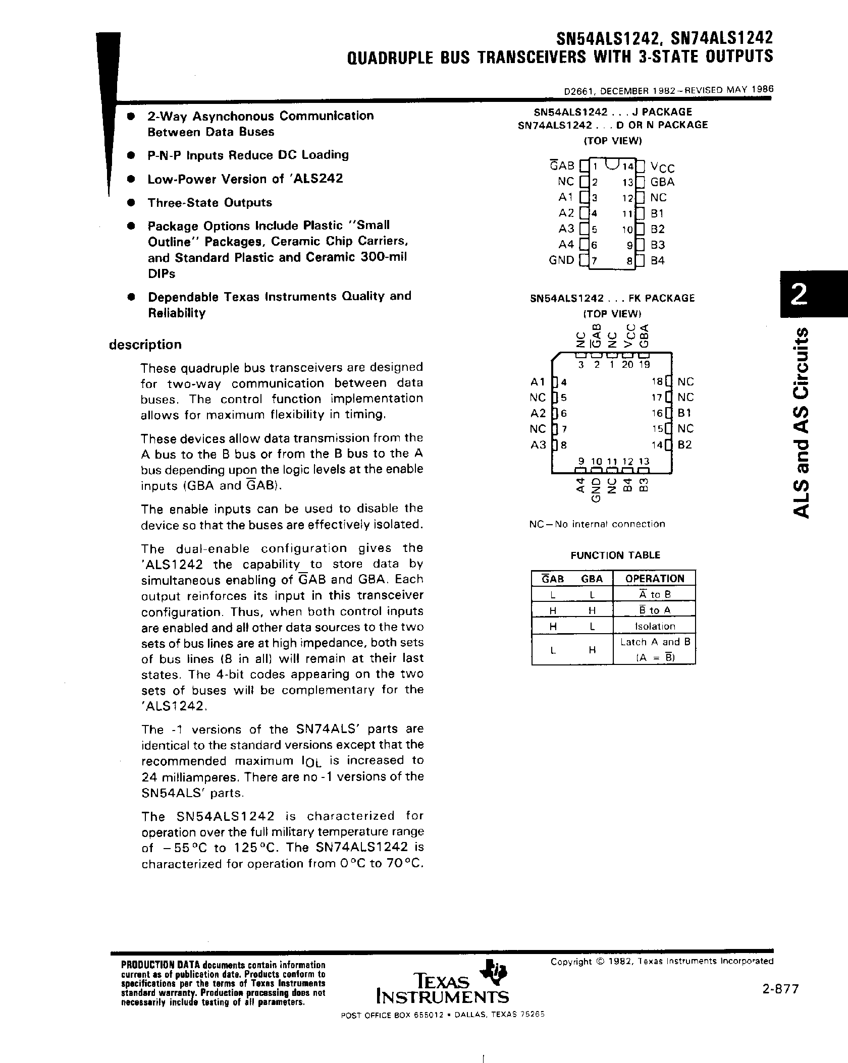 Datasheet SN74ALS1242 - Quadruple Bus Transceivers with 3 State Outputs page 1