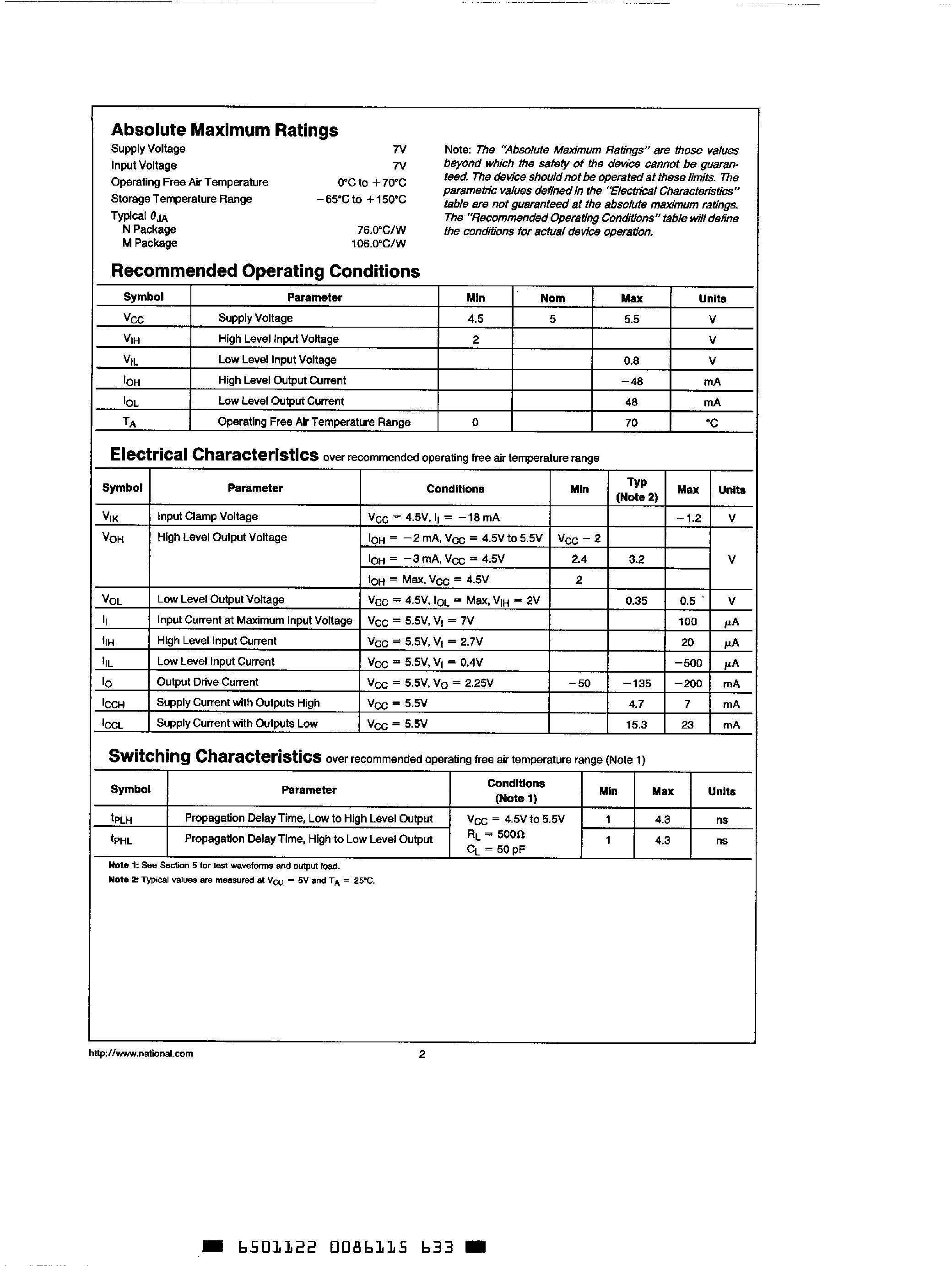 Datasheet DM74AS1036A - Quad 2 Input NOR Driver page 2