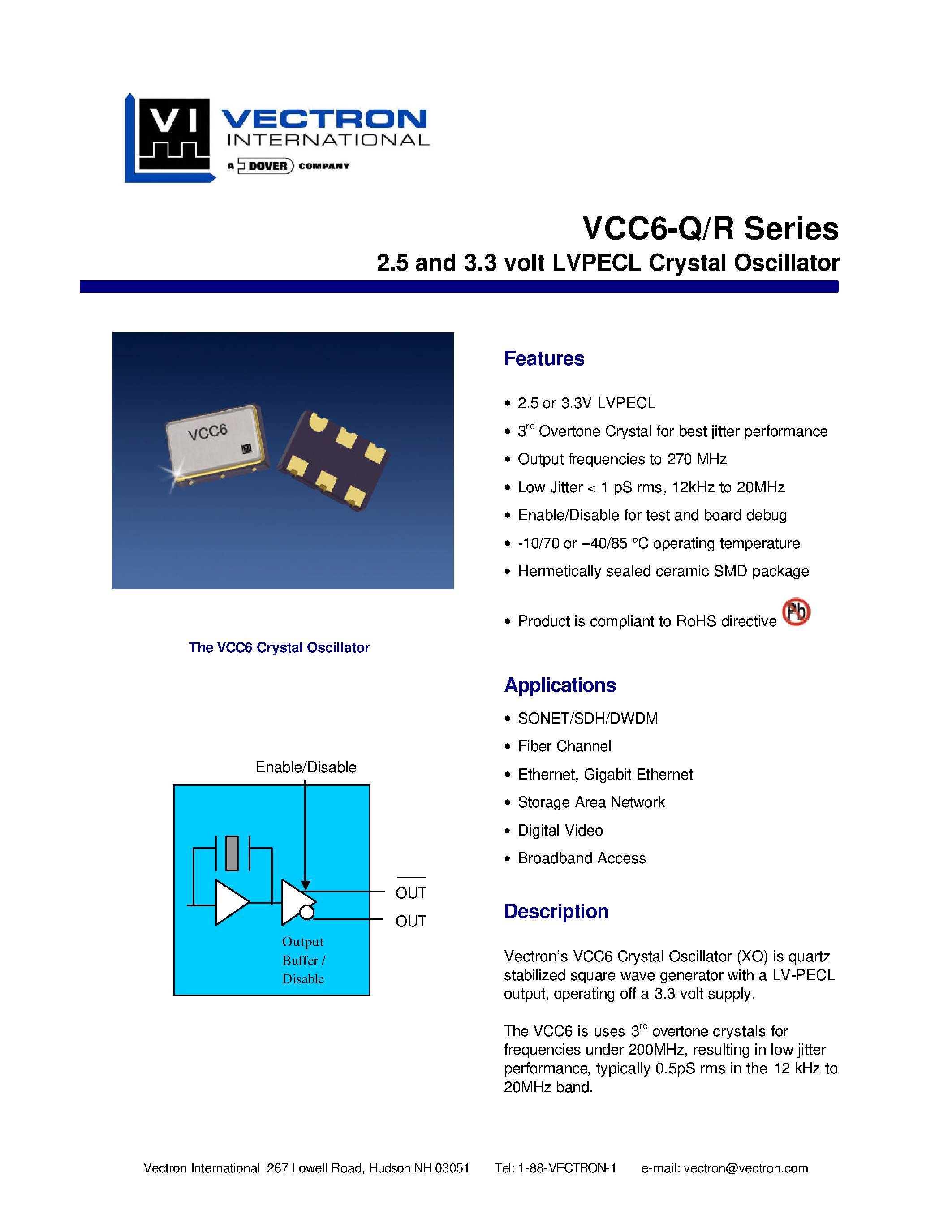 Datasheet VCC6-QAB-xxx - 2.5 and 3.3 Volt LVPECL Crystal Oscillator page 1