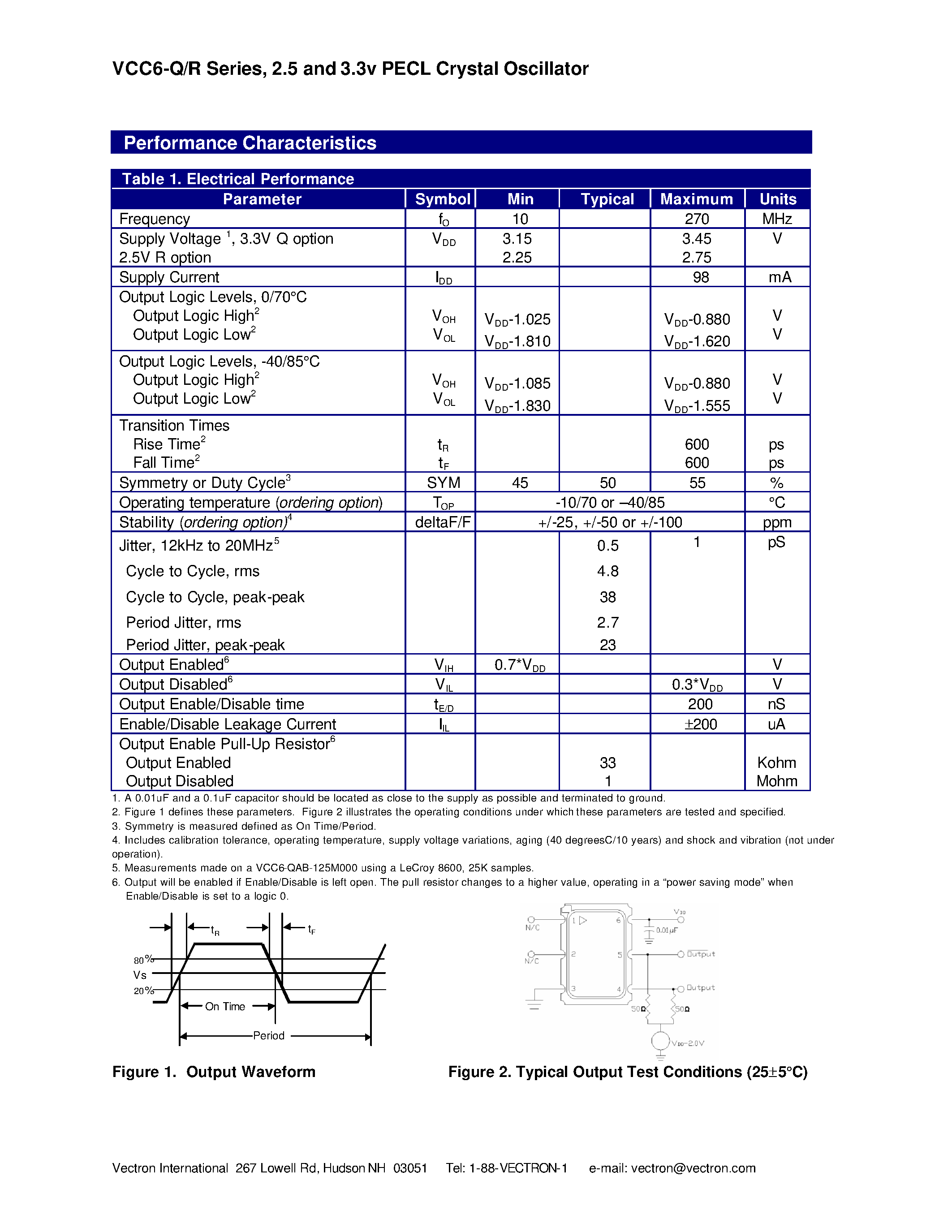 Datasheet VCC6-QAB-xxx - 2.5 and 3.3 Volt LVPECL Crystal Oscillator page 2