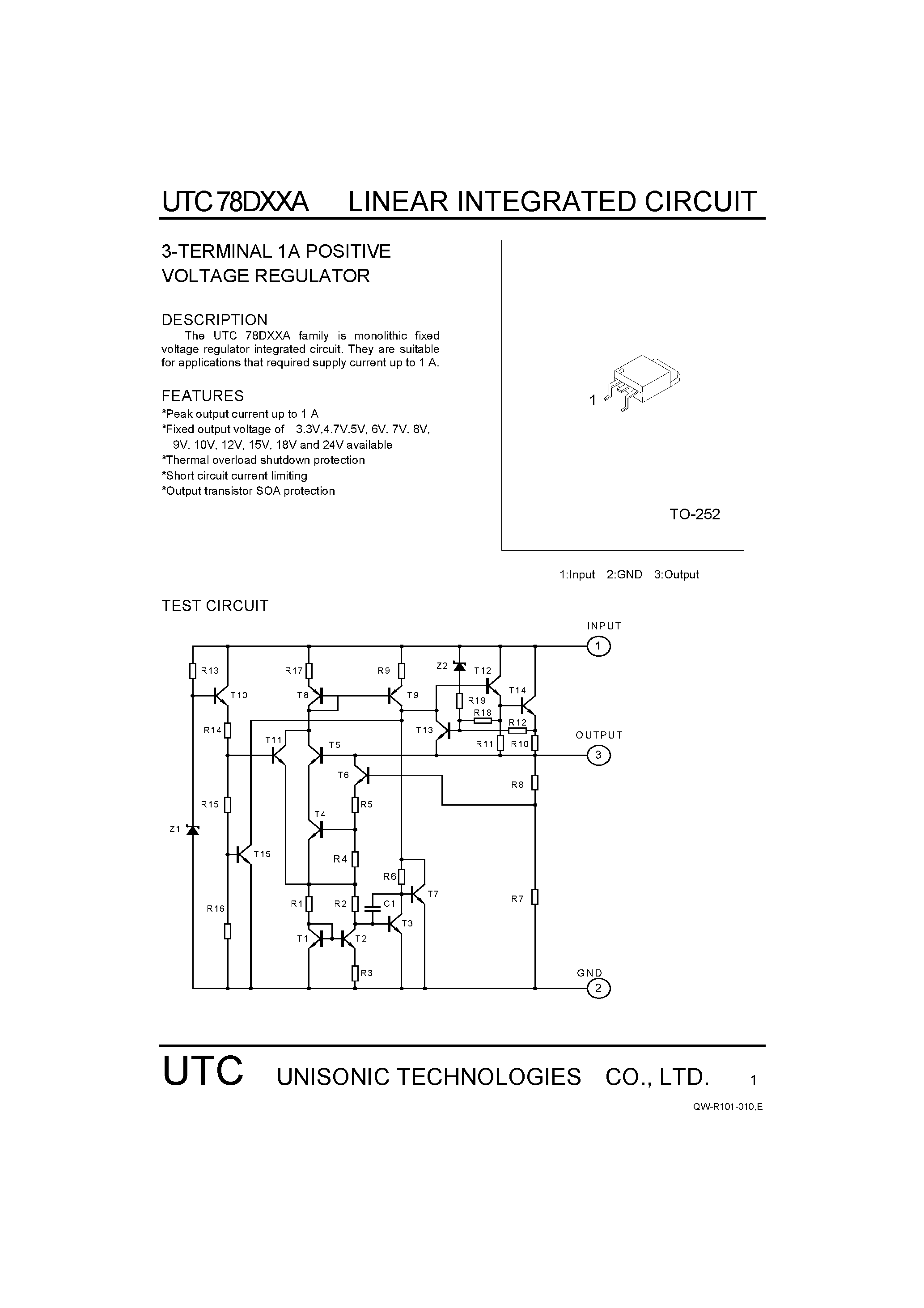 Datasheet UTC78DXXA page 1 Datasheet UTC78DXXA - 3 Terminal 0.5A Positive Voltage Regulator page 1