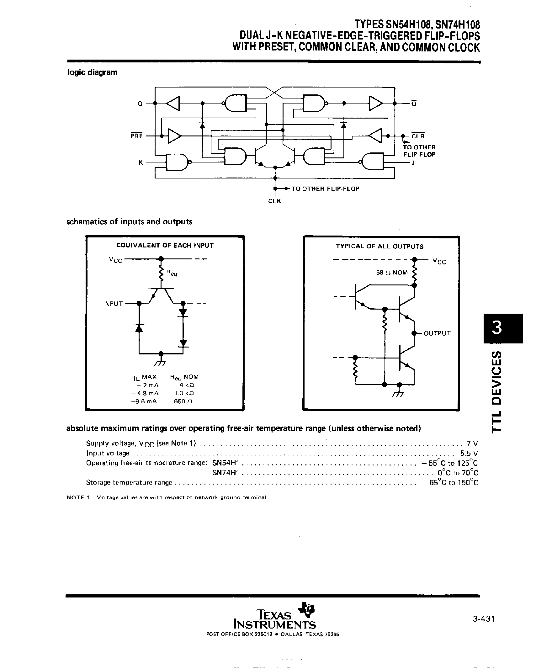 Datasheet SN74H108 - Dual J-K Negative EDGE Triggered F-F with Preset page 2