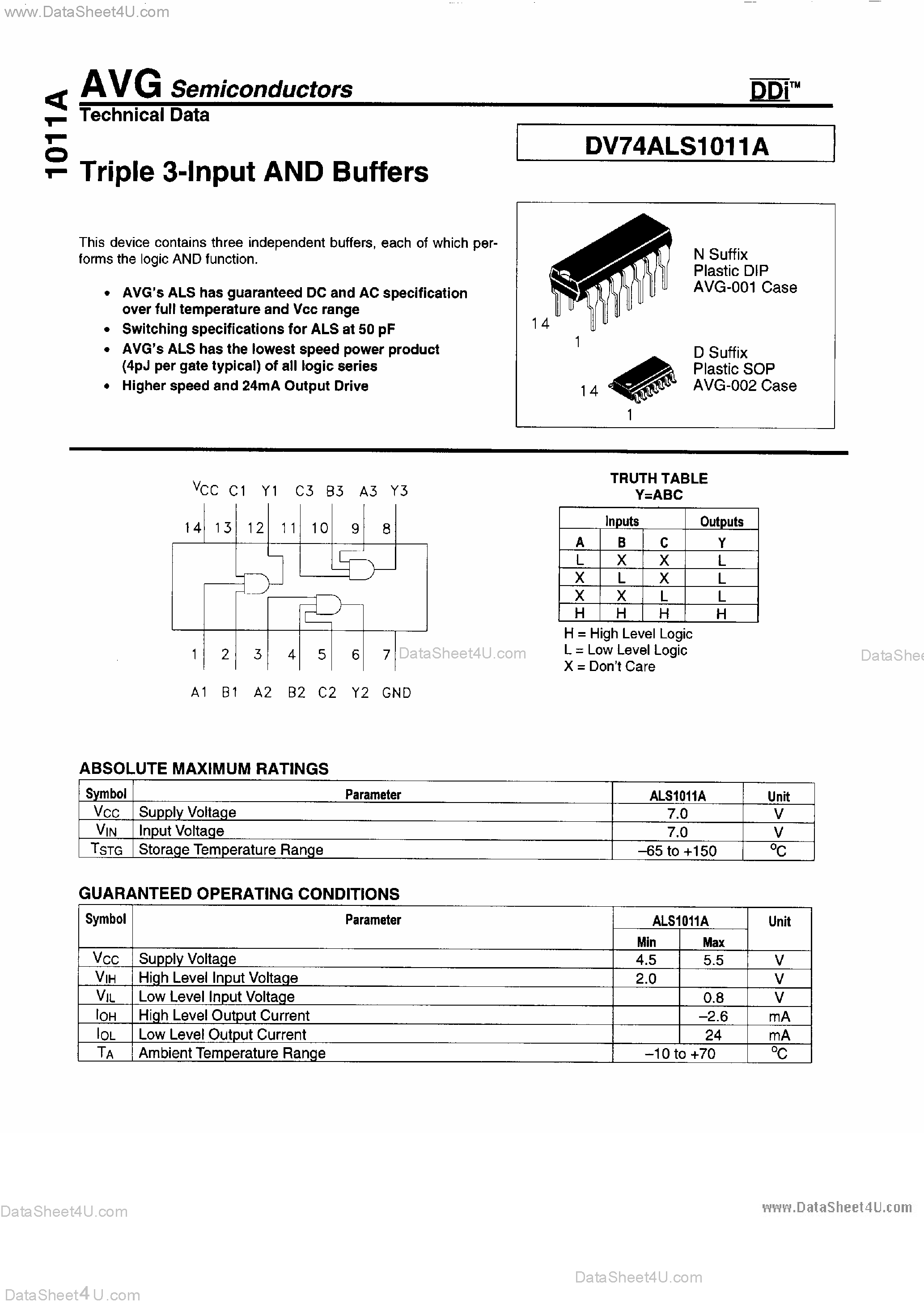DV74ALS1011A-Triple 3 Input AND Buffer 