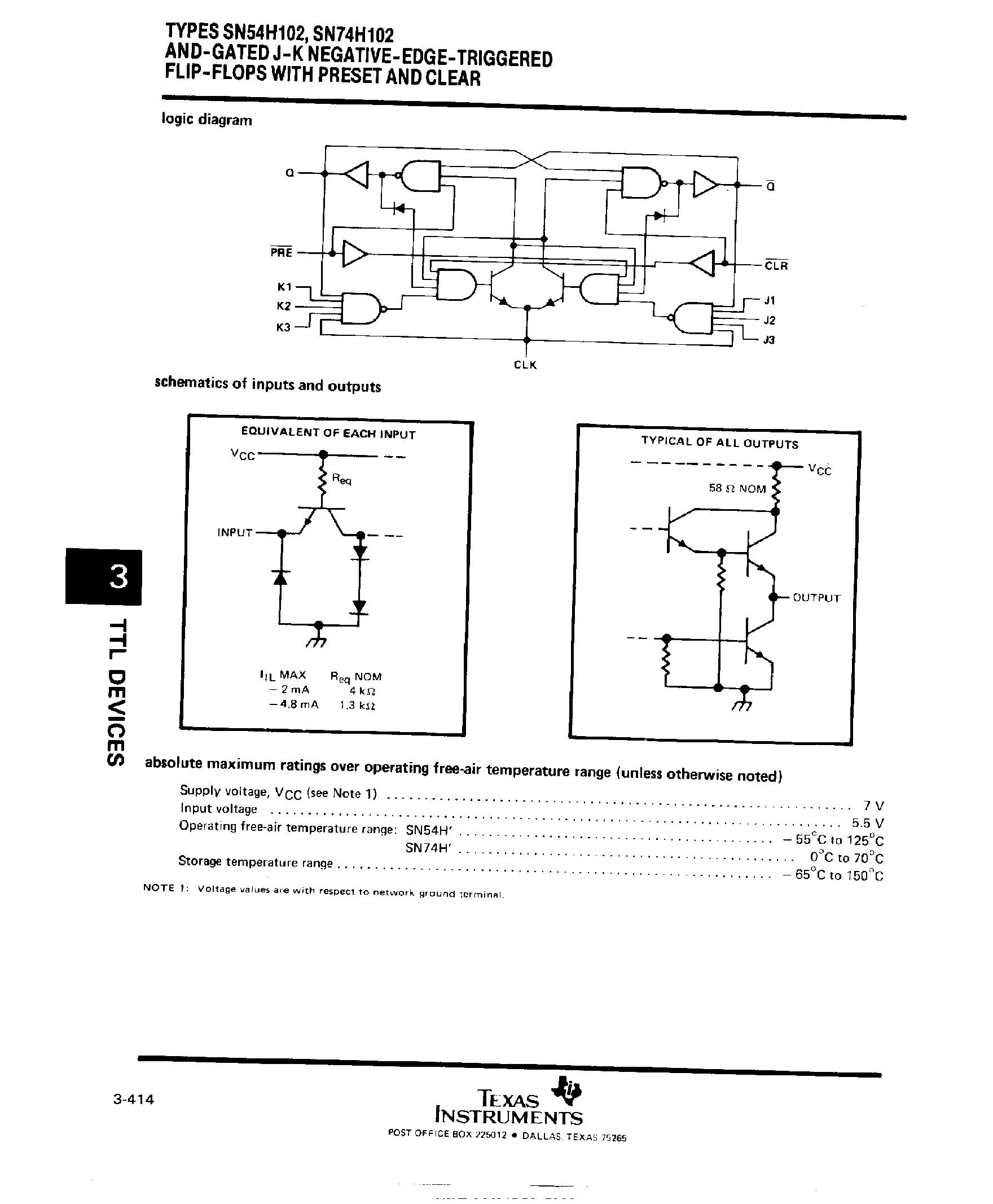 Datasheet SN74H102 - AND Gated J-K Negative EDGE Triggered F-F with Preset and Clear page 2