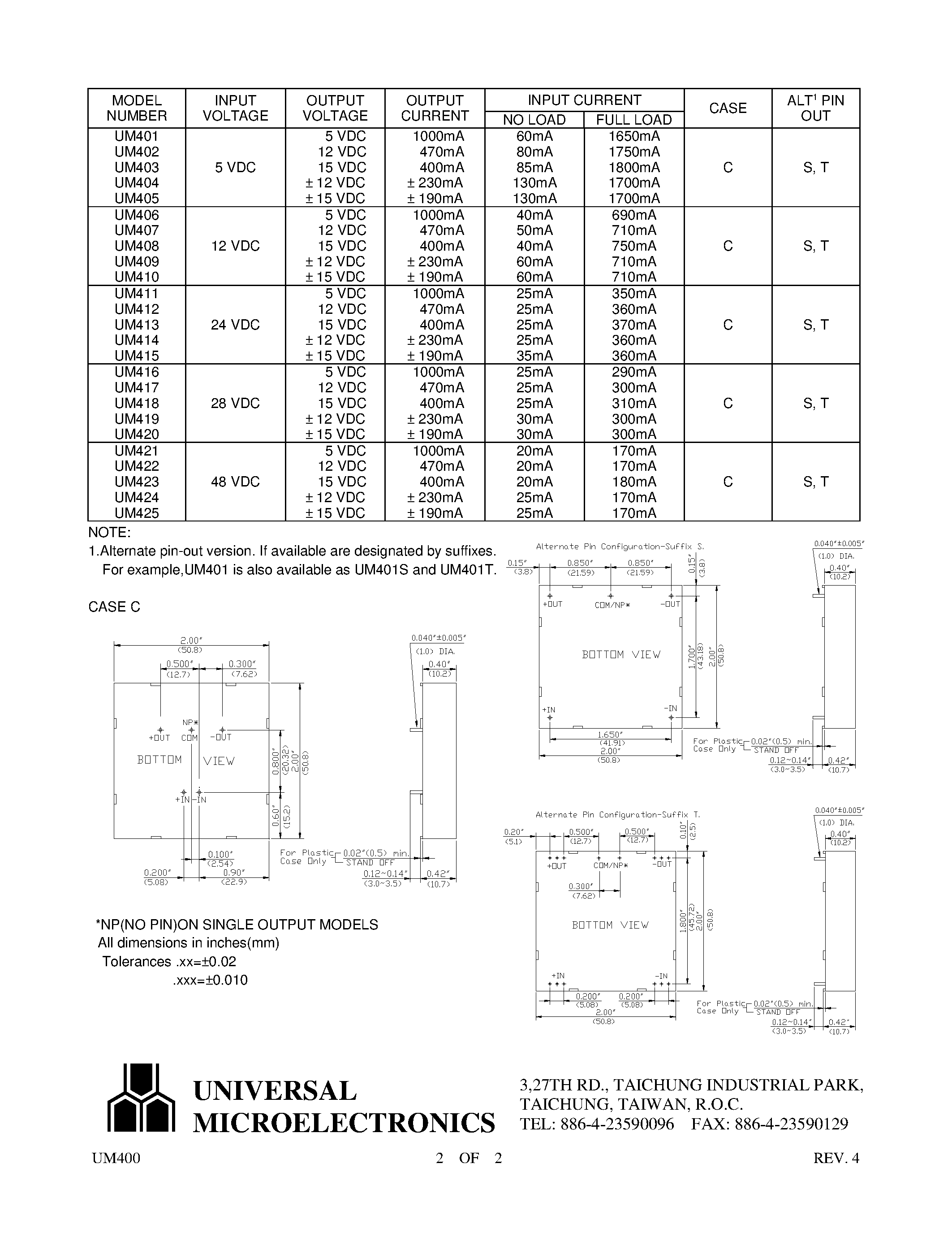 Даташит UM418 - (UM400 Series) 5 to 6 Watt DC/DC Converters страница 2