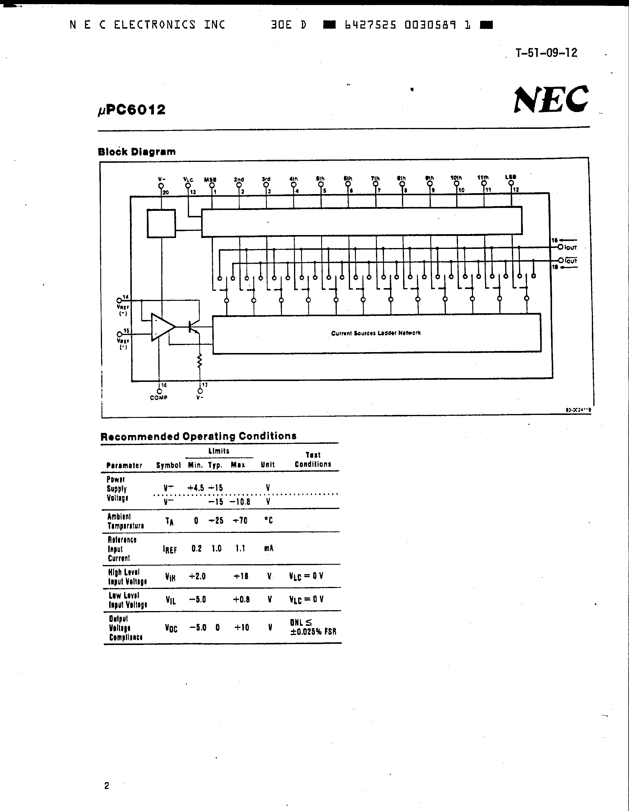 Даташит UPC6012 - 12 Bit High Speed Multiplying D/A Converter страница 2