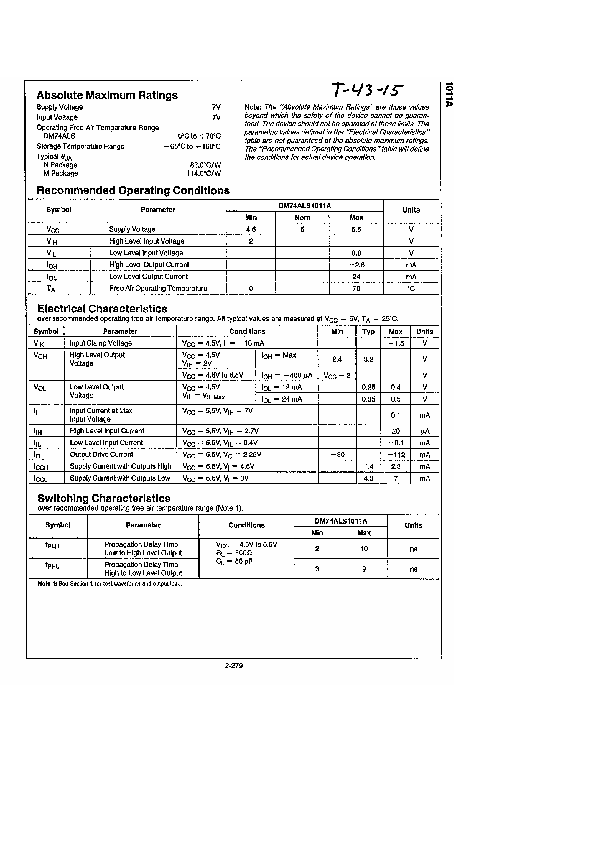 Datasheet DM74ALS1011A page 2 Datasheet DM74ALS1011A - Triple 3 Input AND Buffer page 2
