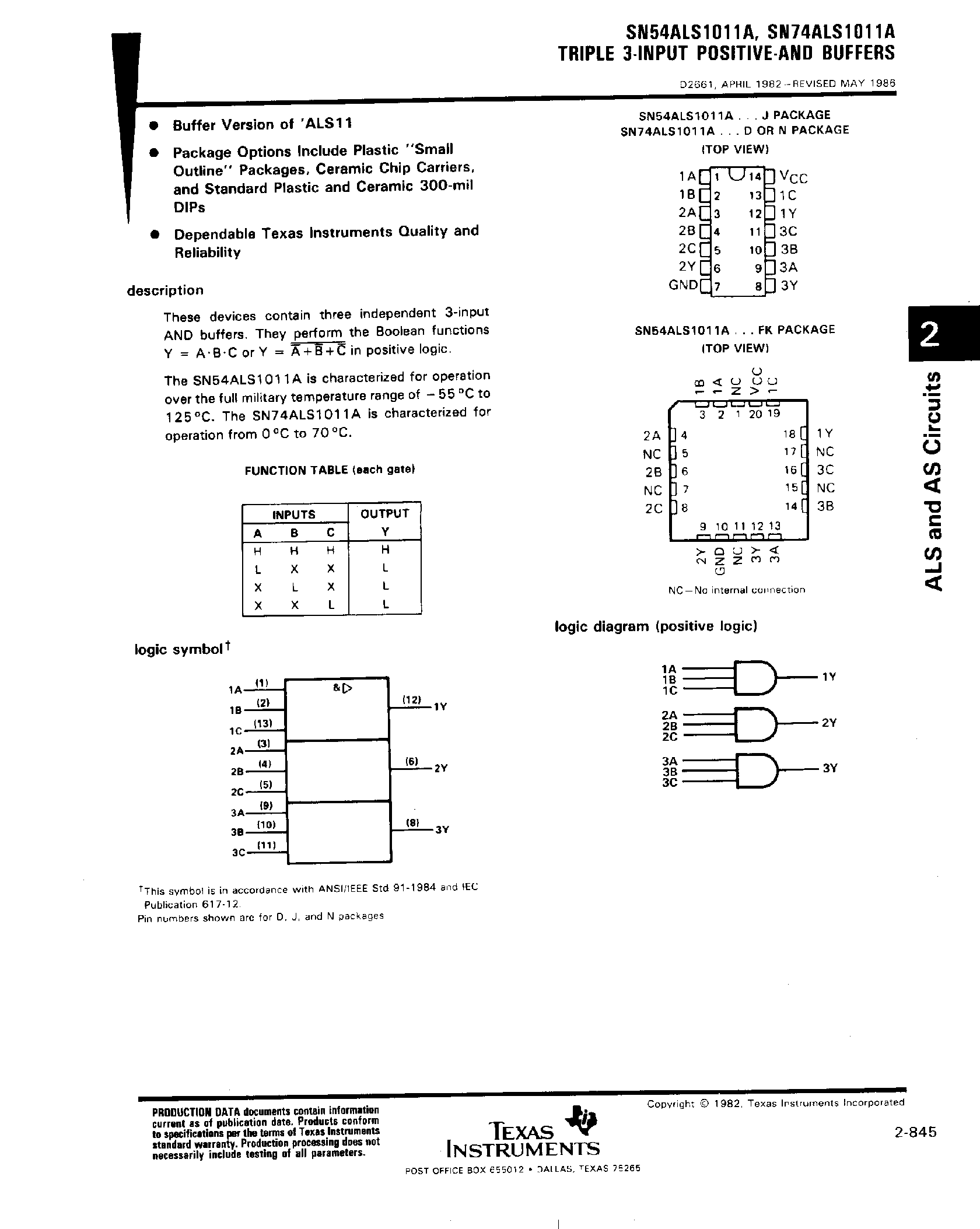 Datasheet SN74ALS1011A - Triple 3 Input Positive AND Buffers page 1