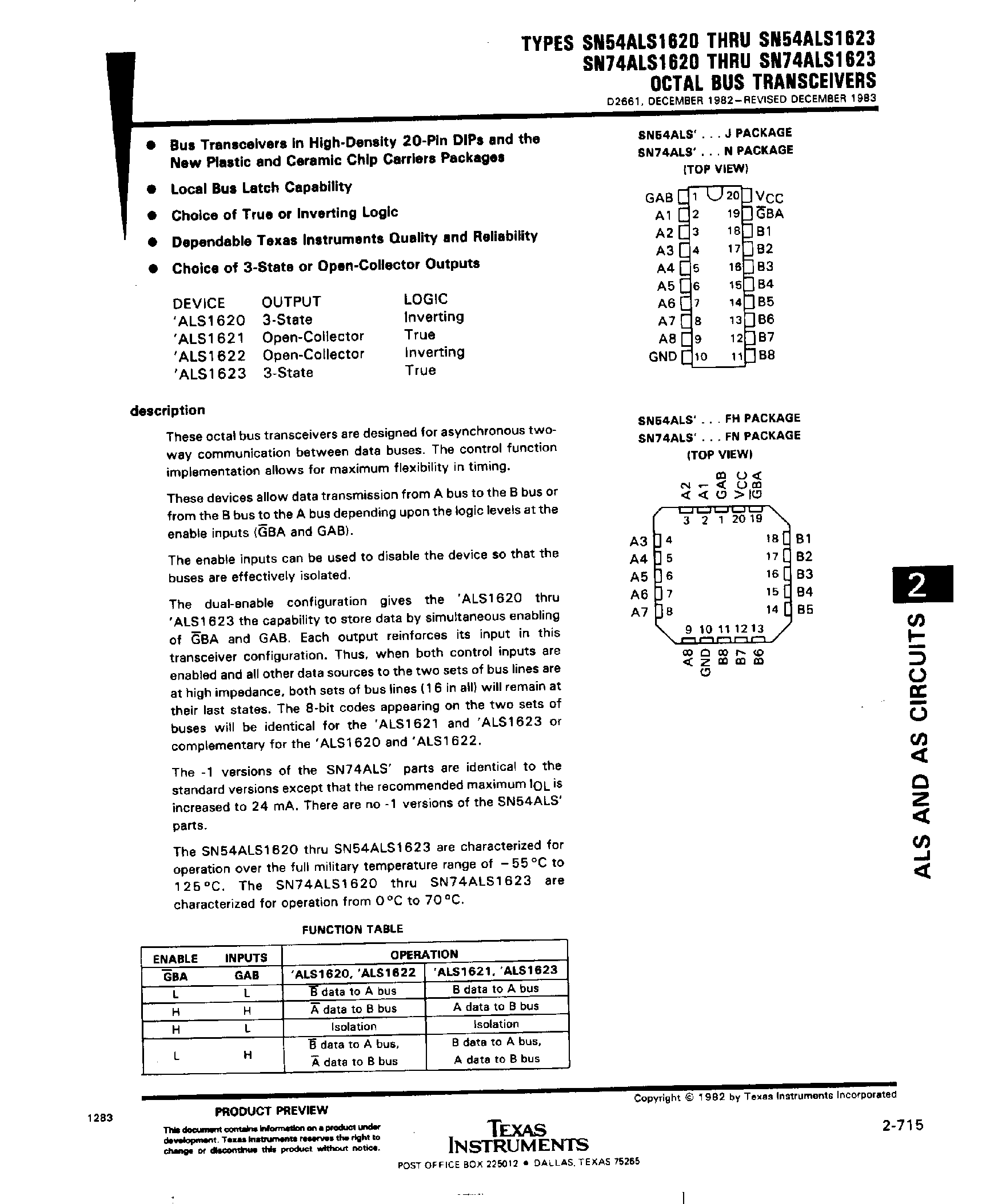 Даташит SN74ALS1621 - Octal Bus Transceivers страница 1