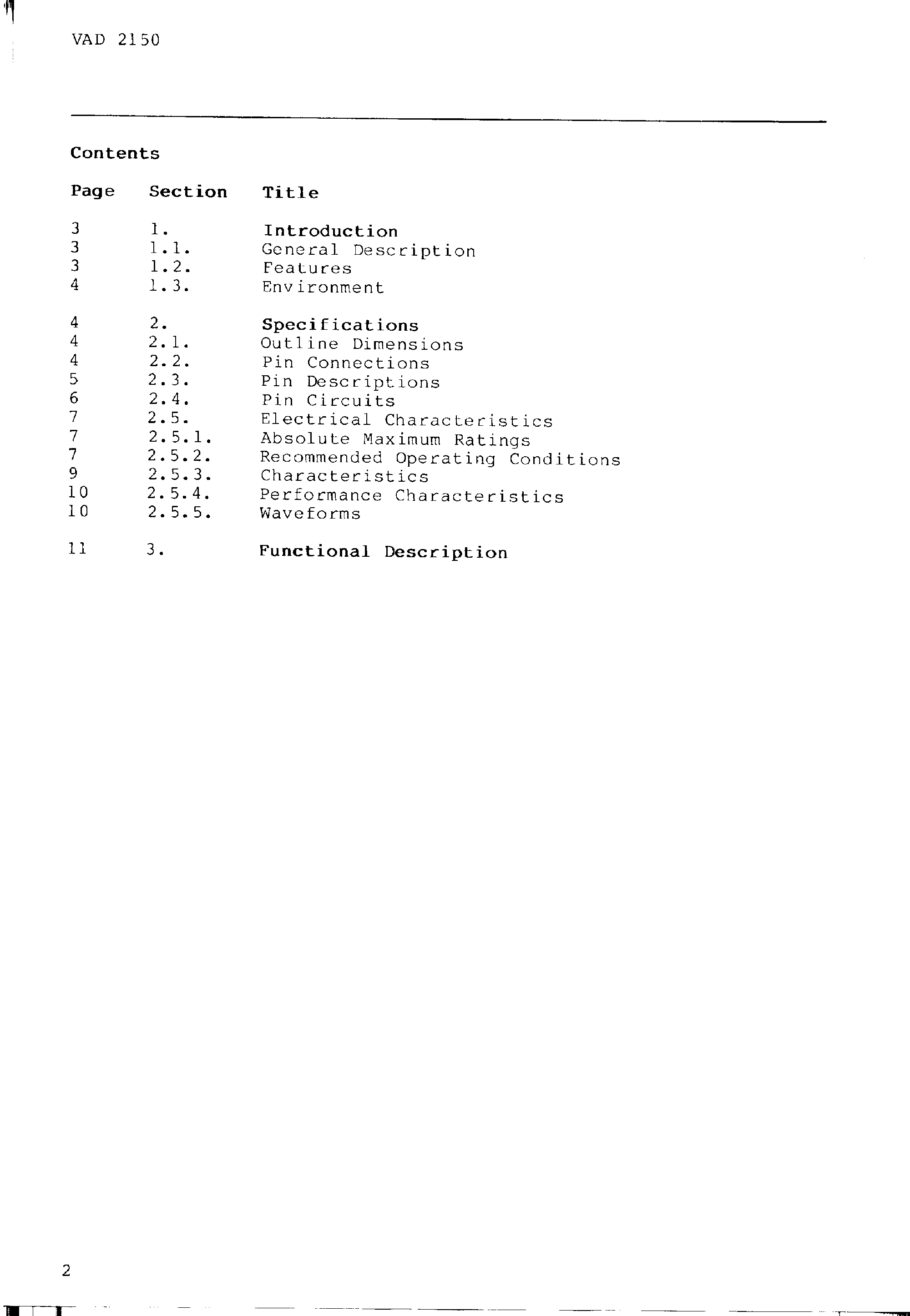 Datasheet VAD2150 - Video A/D Converter page 2