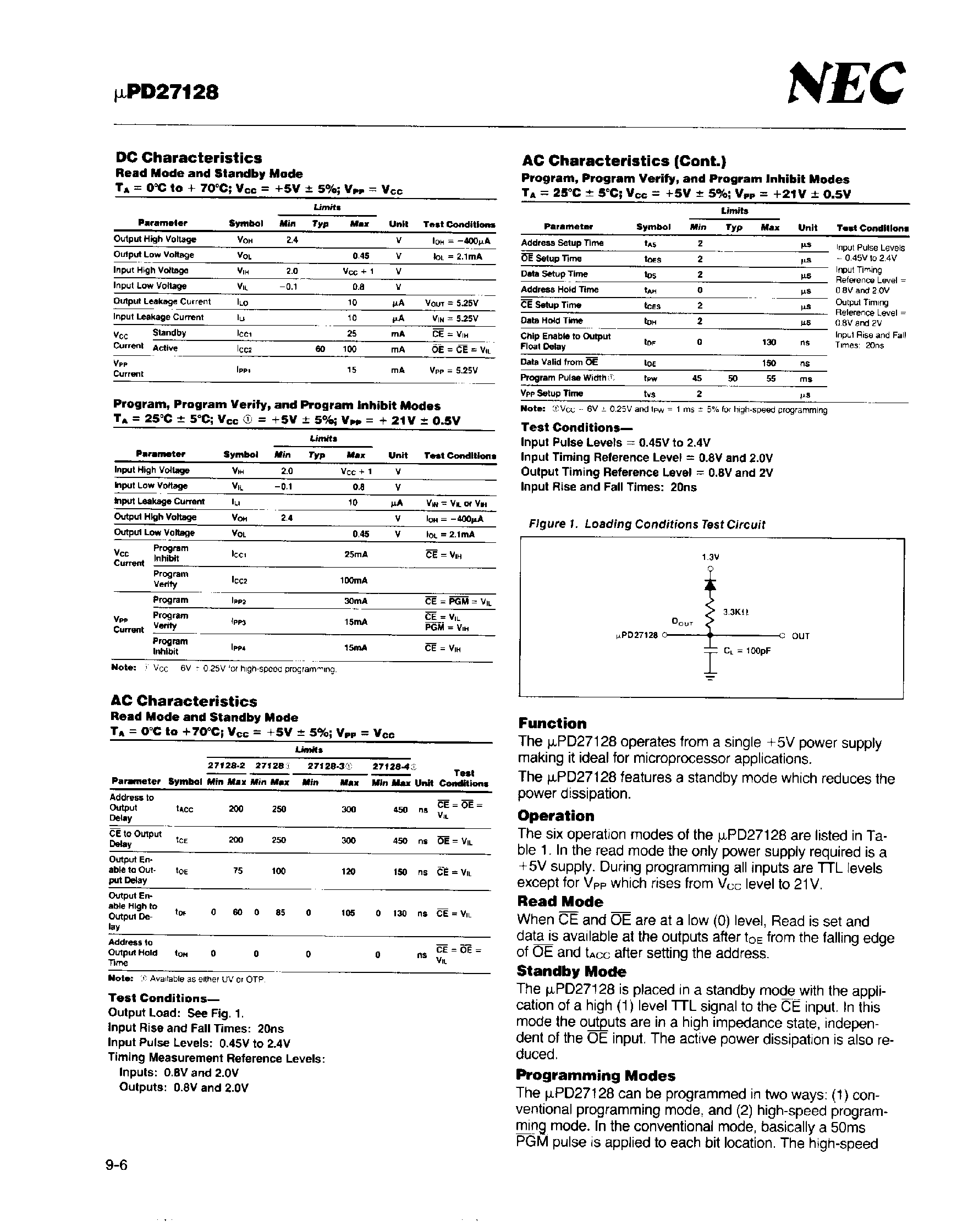 Даташит UPD27128 - 16384 x 8 Bit NMOS UV/OTP EPROM страница 2