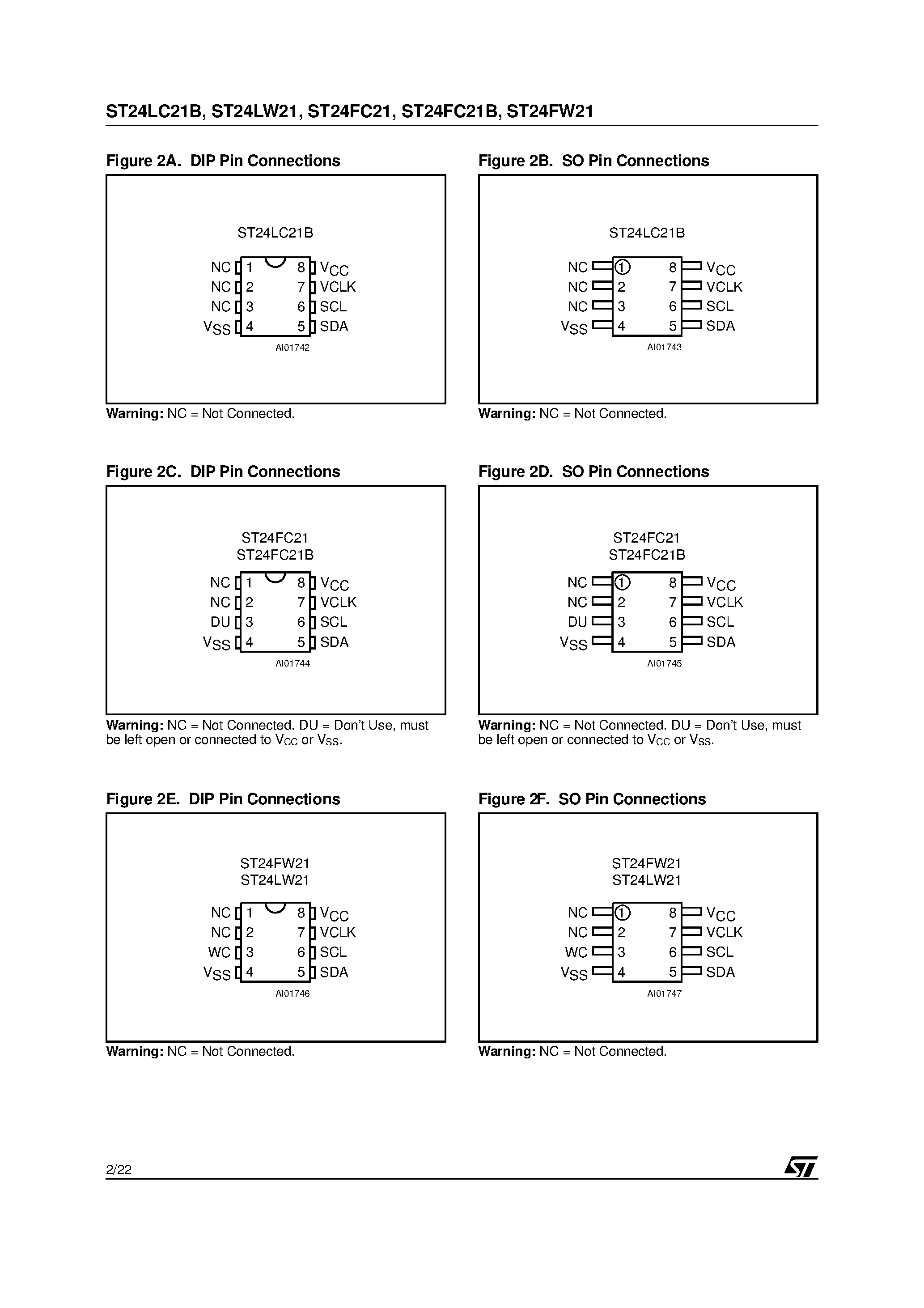 Даташит на микросхему ST24FC21B страница 2 Даташит ST24FC21B - 1 Kbit x8 Dual Mode Serial EEPROM for VESA PLUG & PLAY страница 2