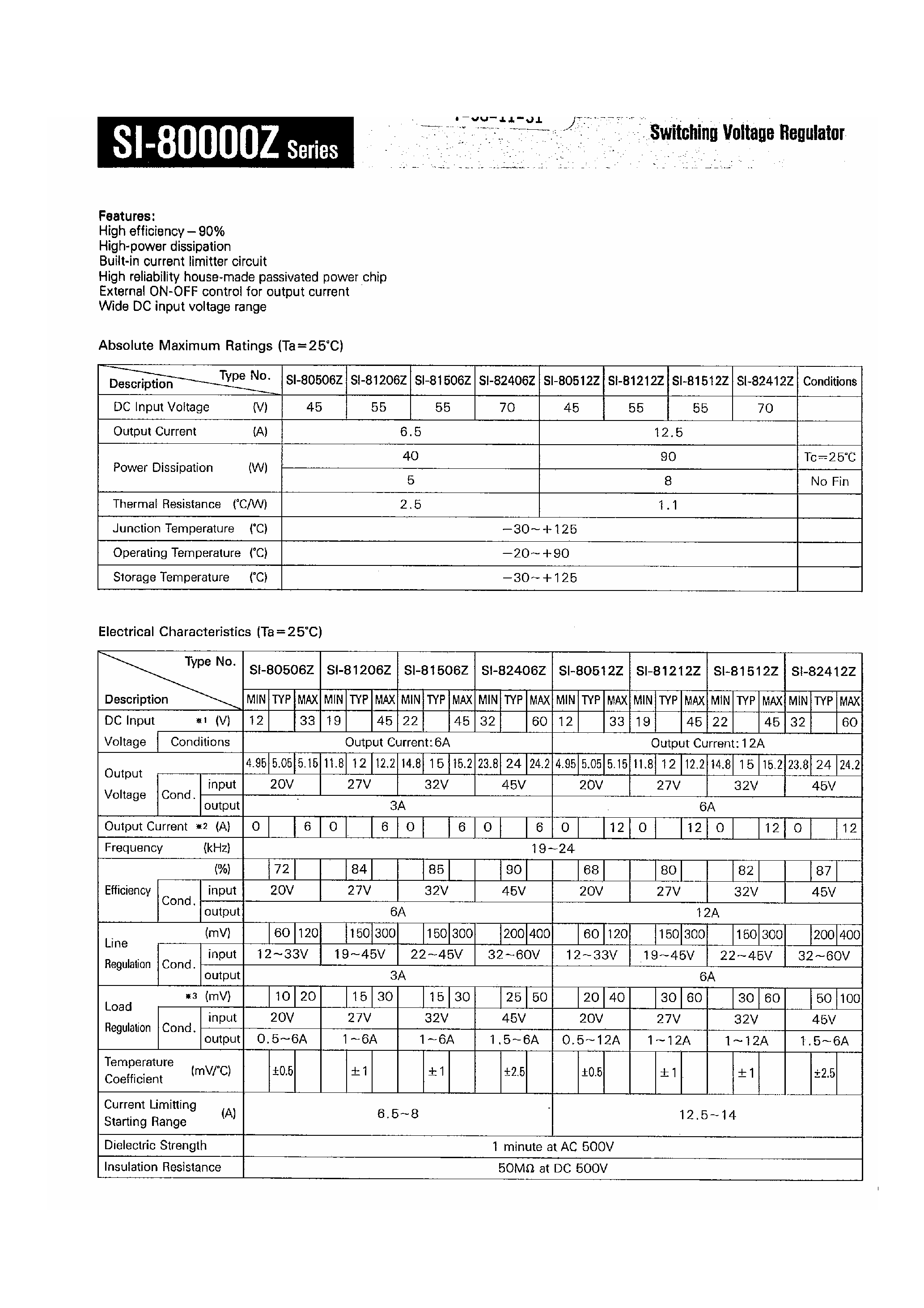 Datasheet SI82406Z page 1 Datasheet SI82406Z - (SI80000Z Series) Switching Voltage Regulator page 1