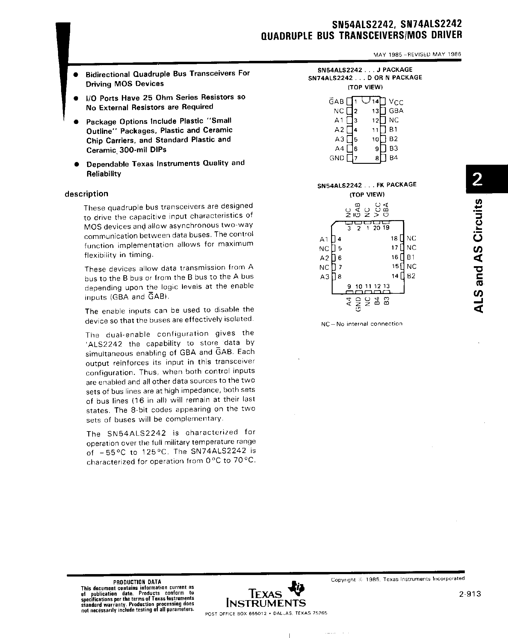 Datasheet SN74ALS2242 - Quadruple Bus Transceivers / MOS Driver page 1
