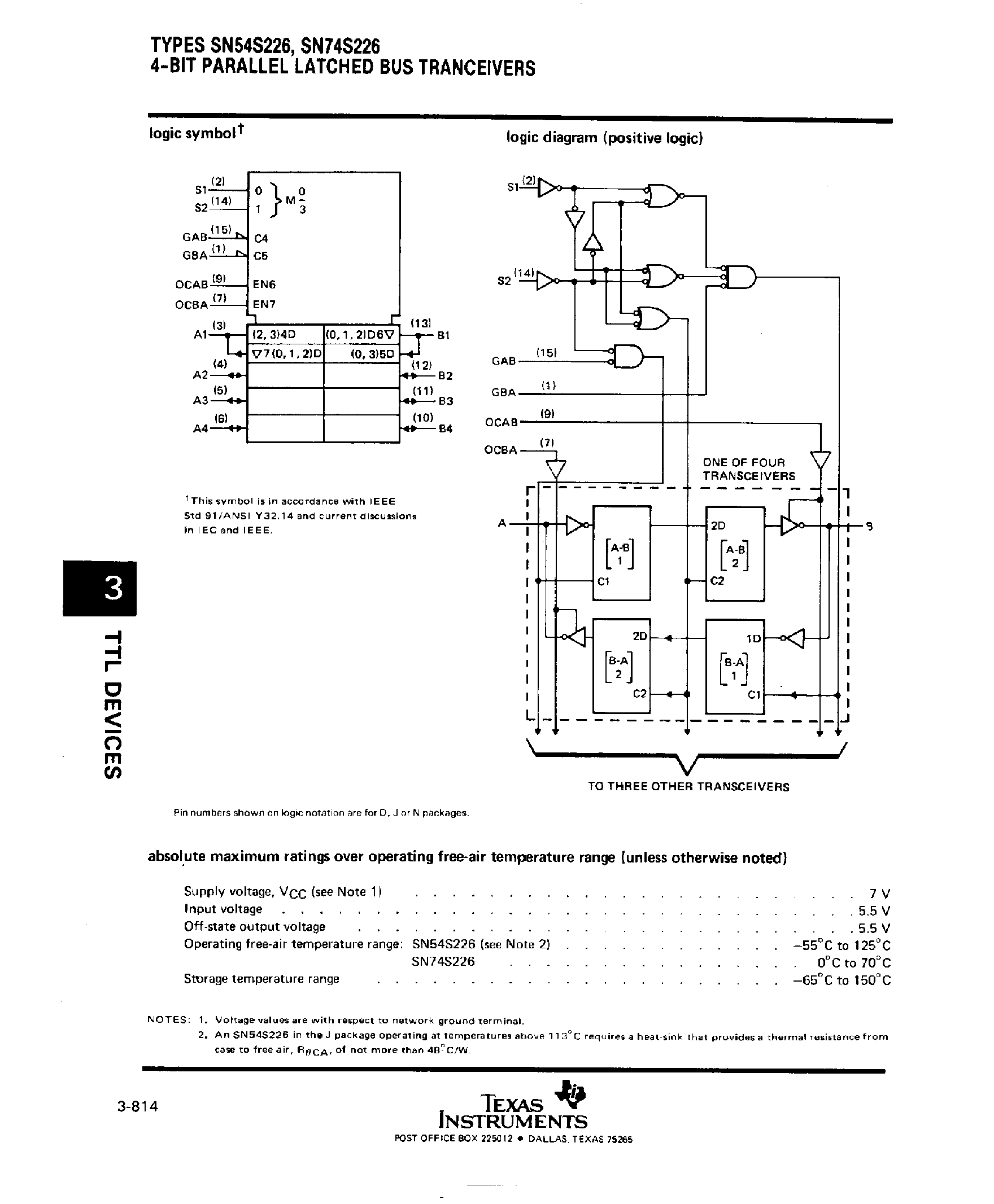 Datasheet SN74S226 page 2 Datasheet SN74S226 - 4 Bit Parallel Altched Bus Tranceivers page 2