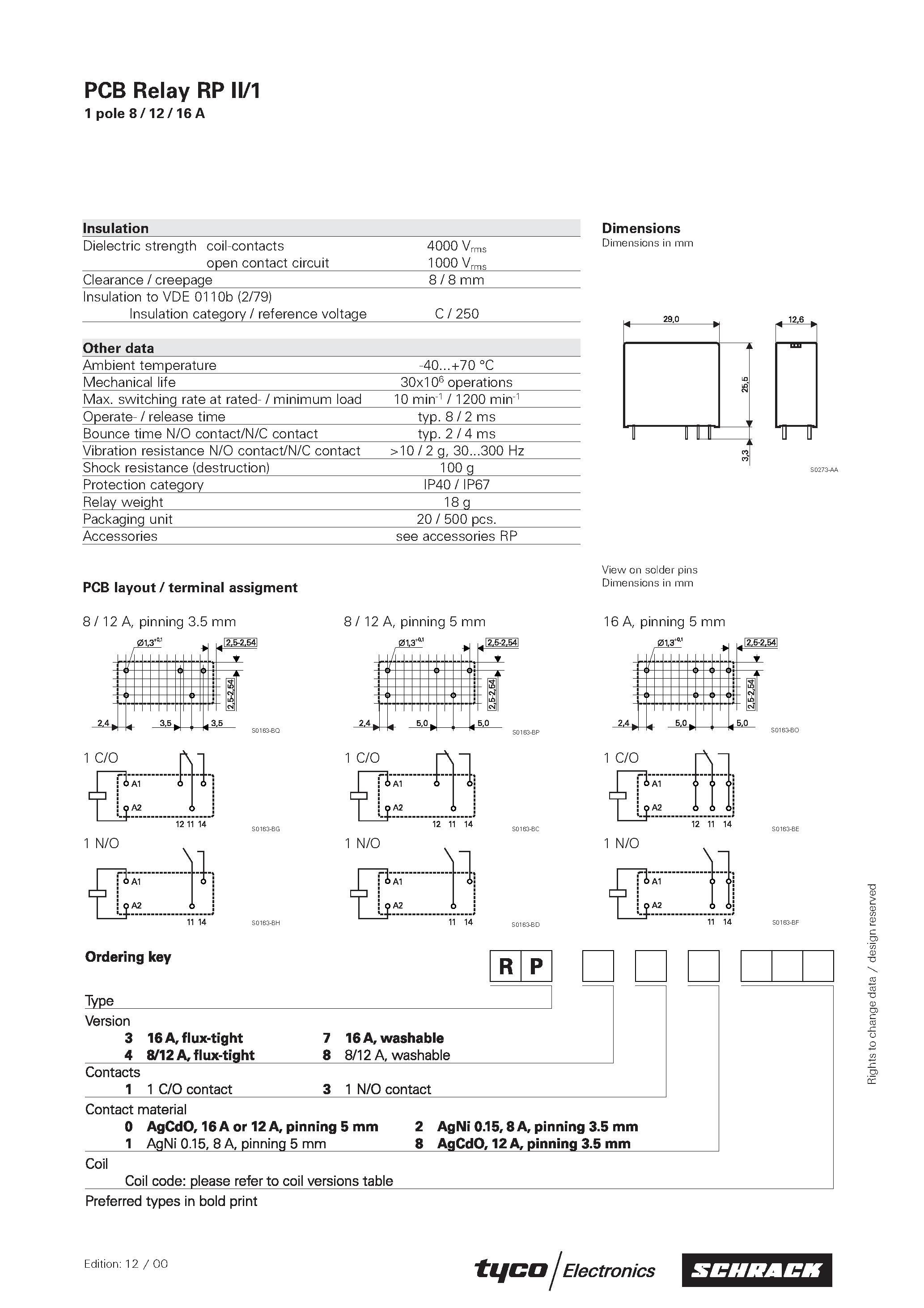 Datasheet RP310012 - PCB Relay RP II page 2