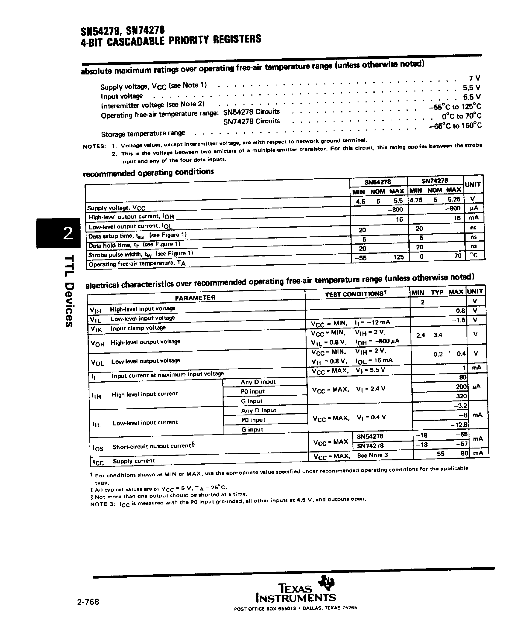 Даташит SN74278 - 4 Bit Cascadable Priority Registers страница 2