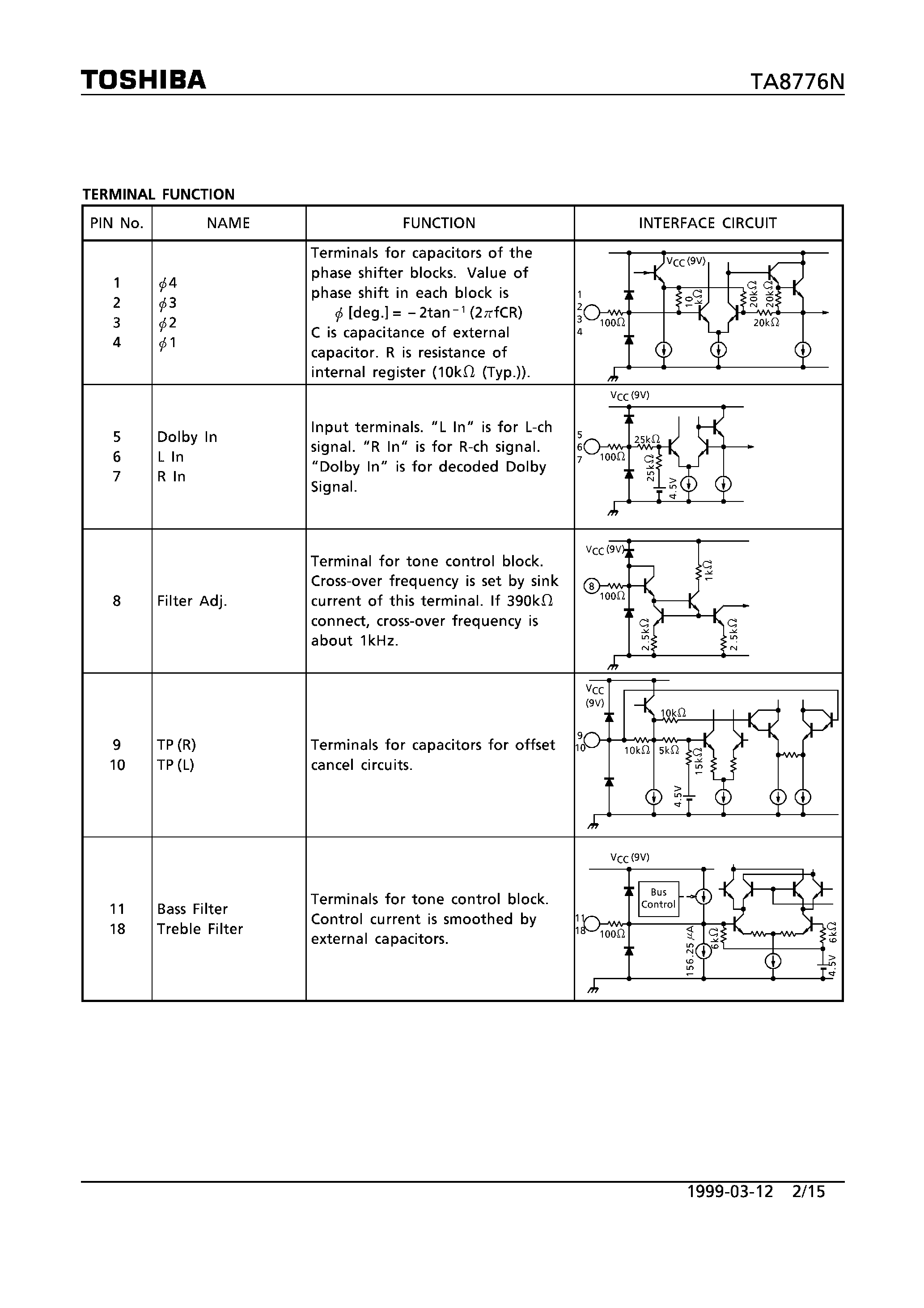 Datasheet TA8776N - SURROUND PROCESSOR FOR A CTV page 2