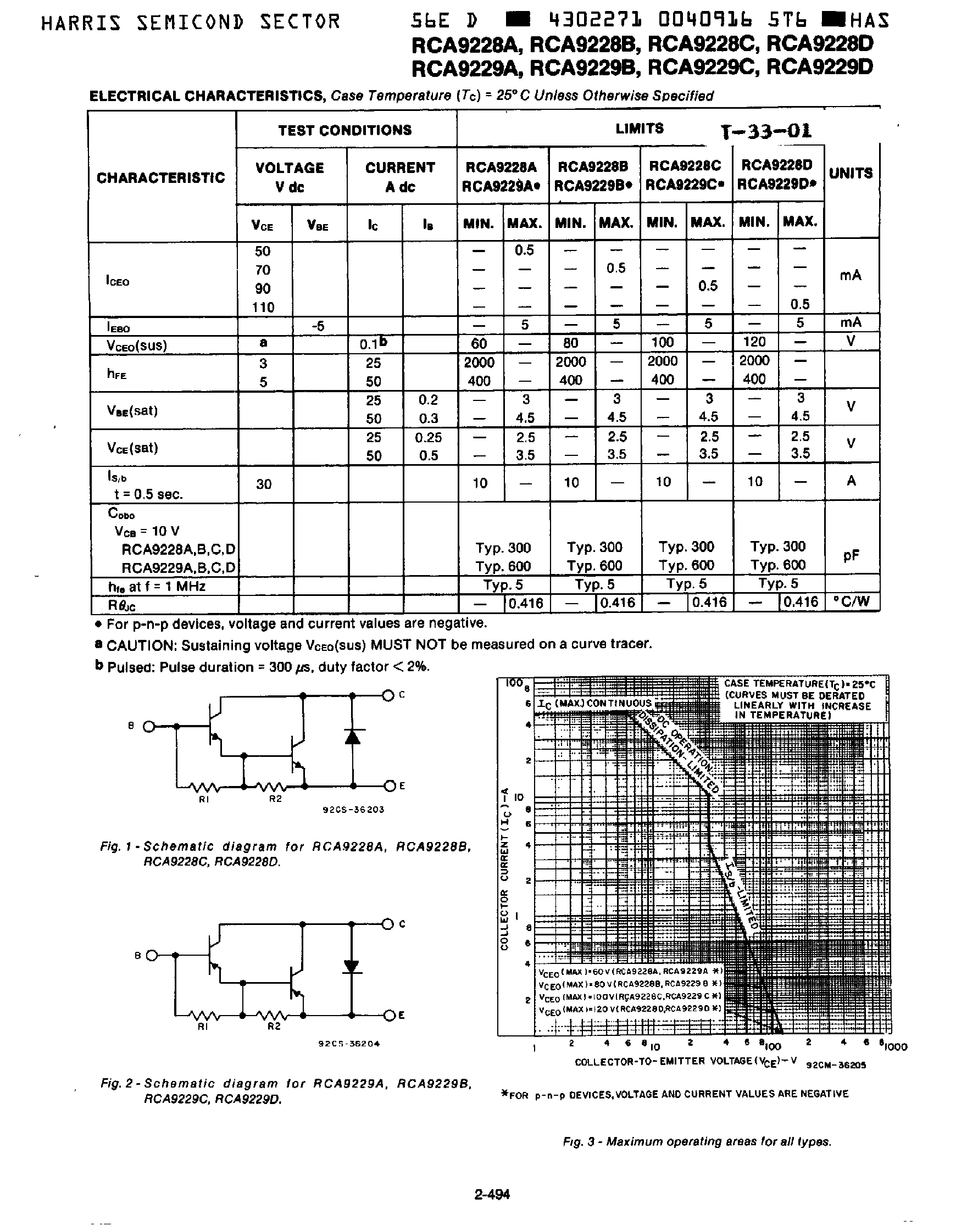 Datasheet RCA9228 - 50A Complementary High-Current / NPN PNP Power Transistors page 2