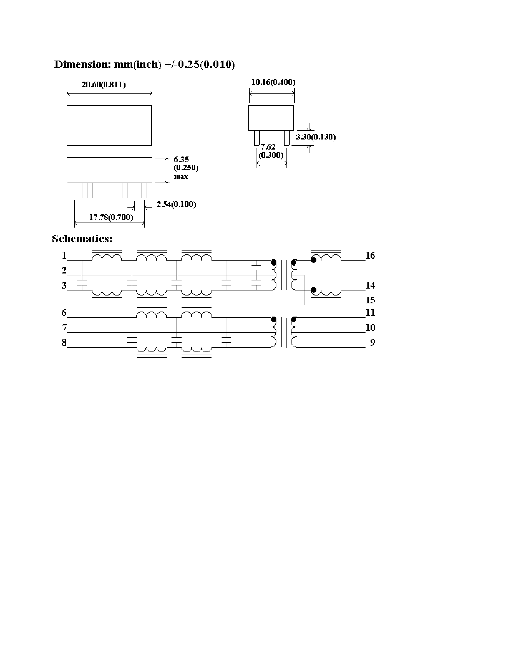 Datasheet 20F001N - 10 Base T Filter with Common Choke page 2