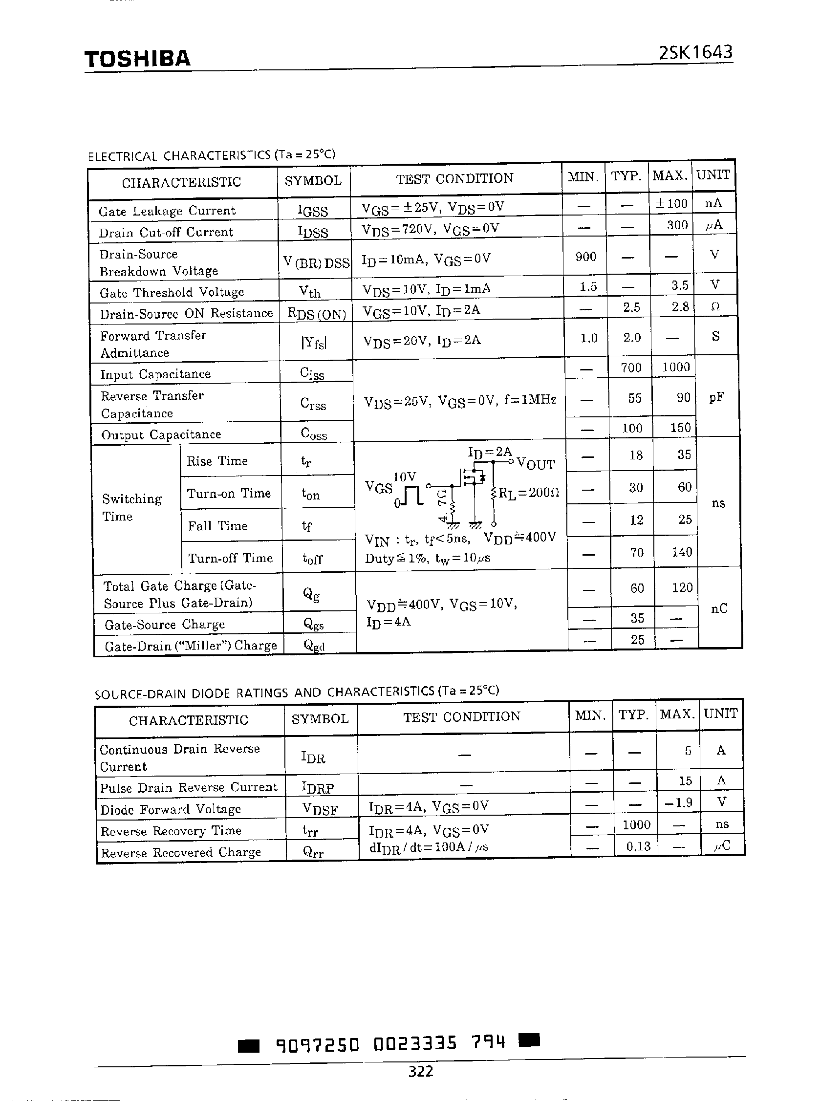 Даташит 2SK1643 - Field Effect Transistor / Silicon N Channel MOS Type страница 2