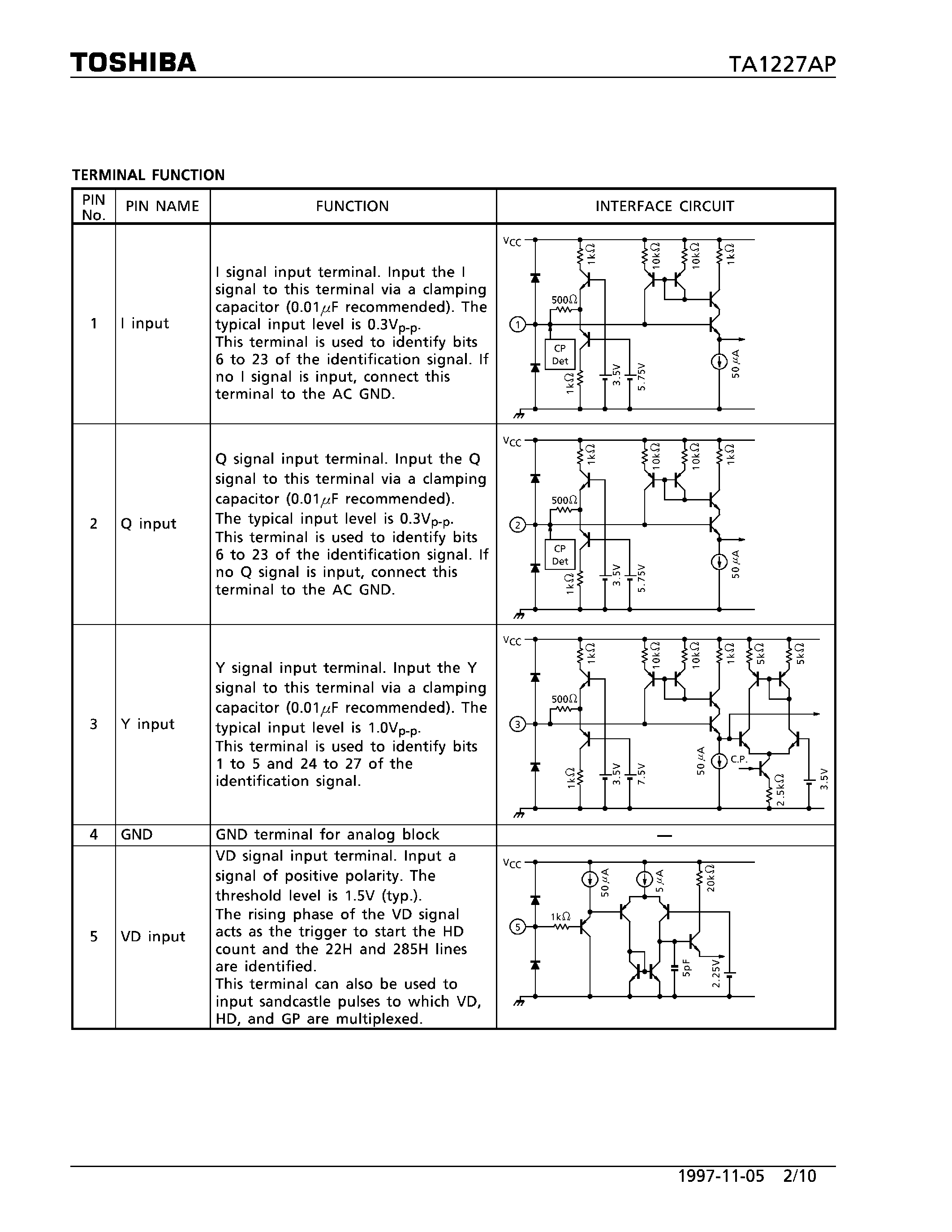 Даташит на микросхему TA1227AP страница 2 Даташит TA1227AP - EDTV2 IDENTIFICATION CONTROL SIGNAL DETECTOR страница 2