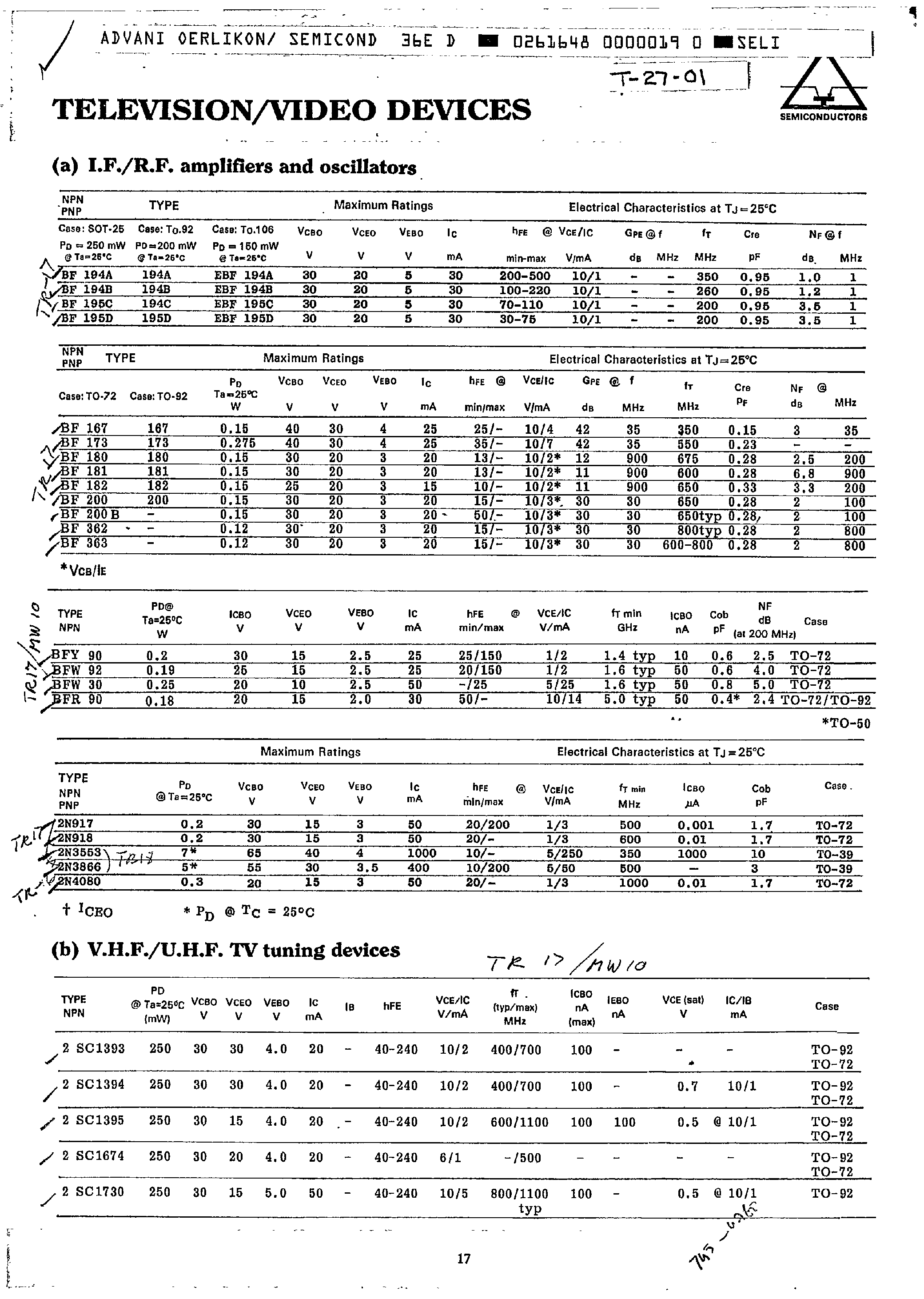Datasheet BF195 - TV / Video Devices page 1