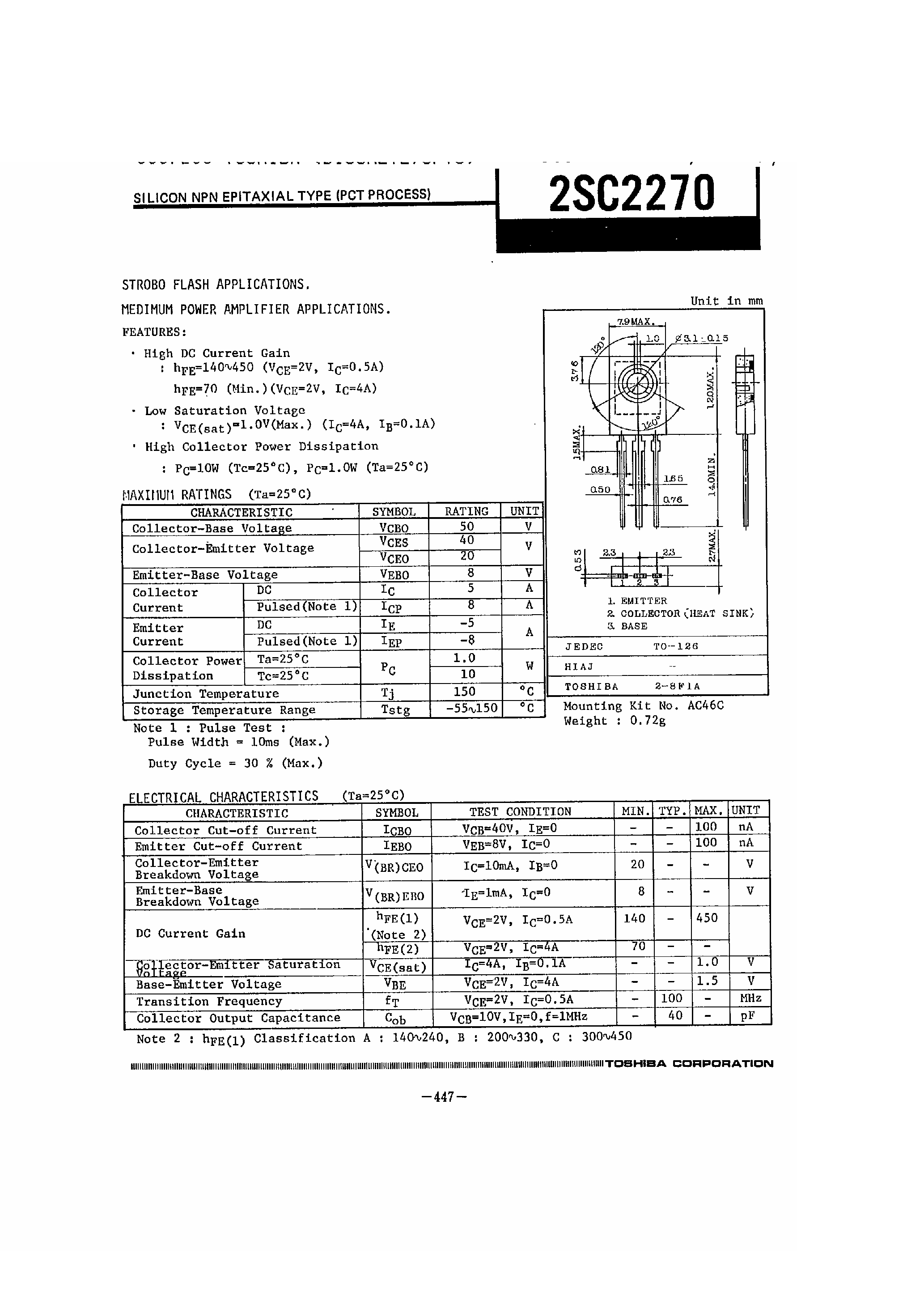 Даташит 2SC2270 - Strobo Flash Applications страница 1