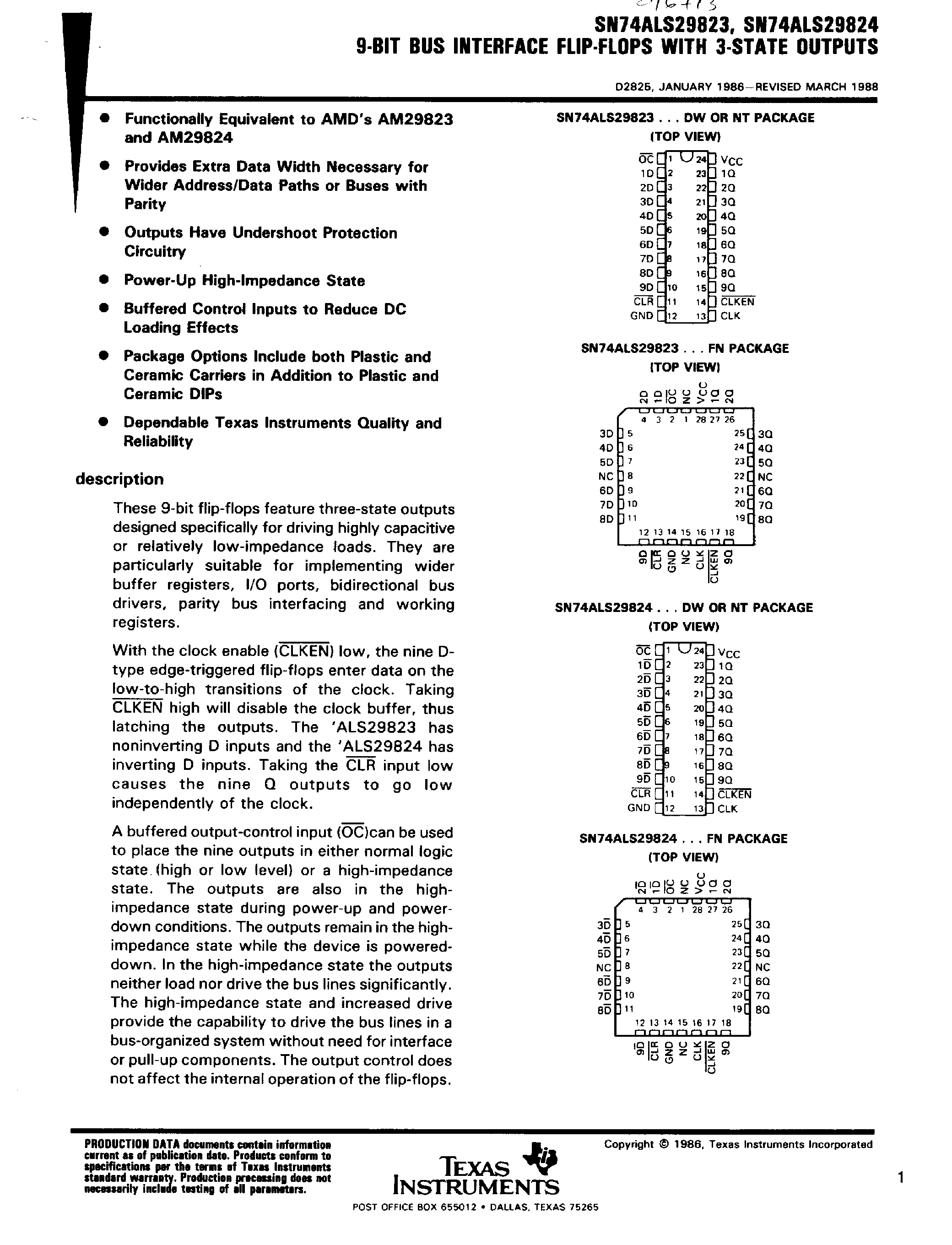 Даташит на микросхему SN74ALS29824 страница 1 Даташит SN74ALS29824 - (SN74ALS29823) 9 Bit Bus Interface F-F with 3 State Outputs страница 1